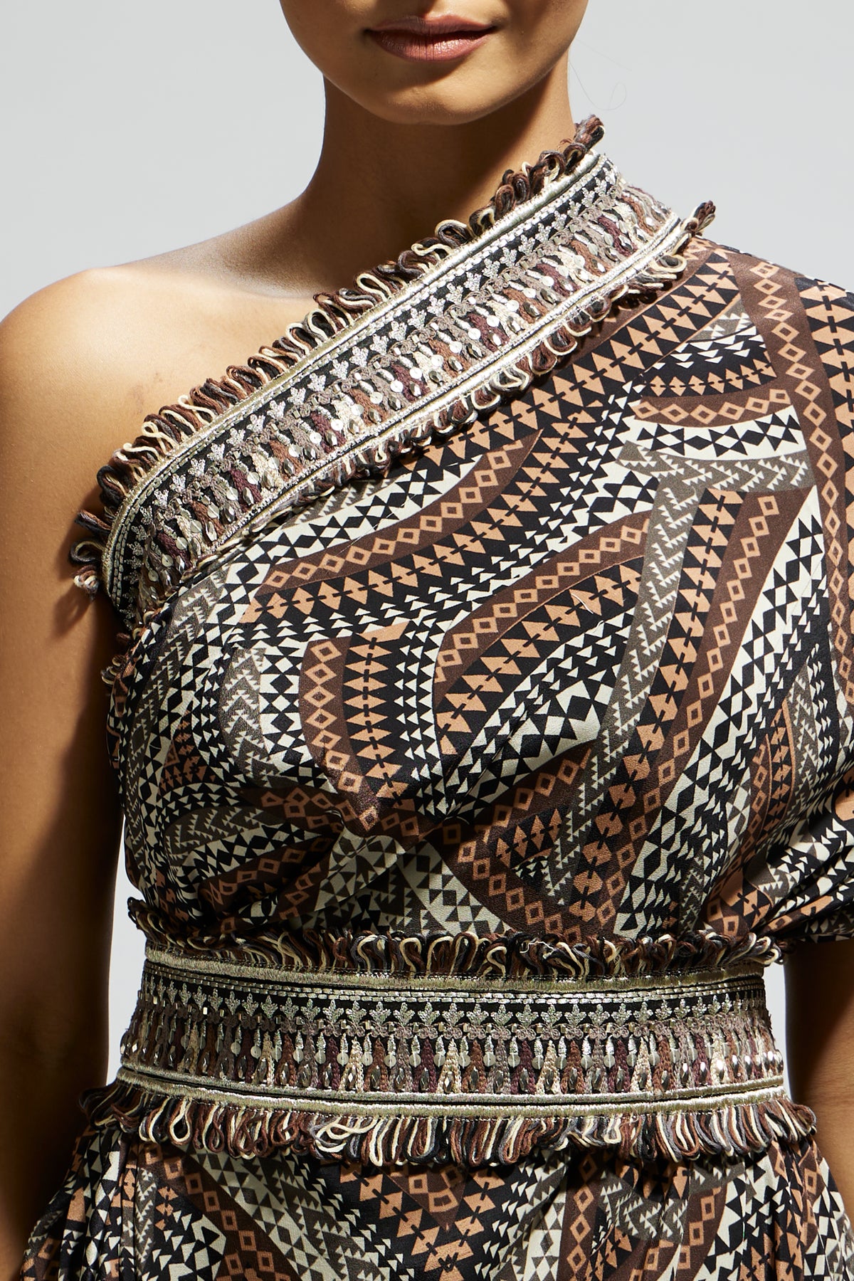 Zentangle One Shoulder Dress With Belt