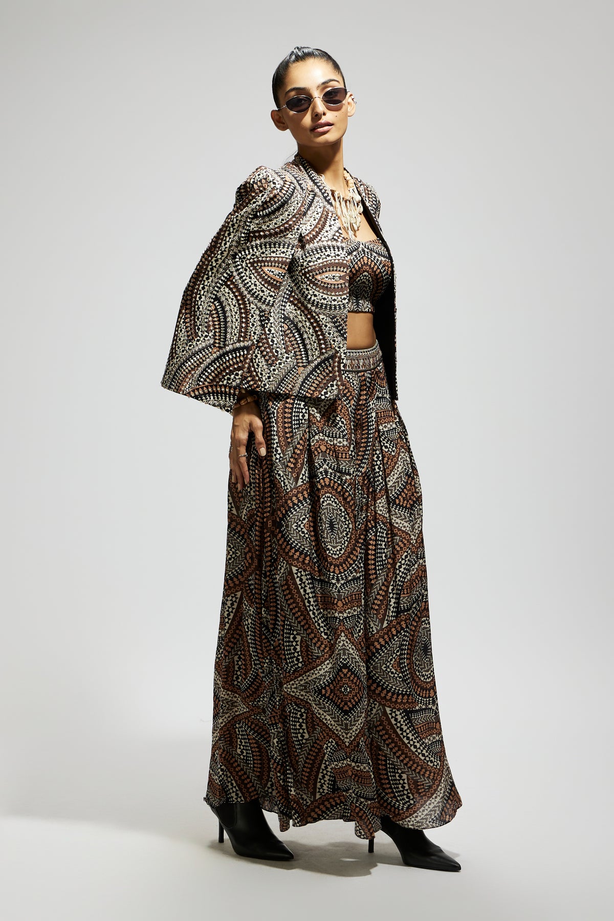 Zentangle Print Cape Jacket Set