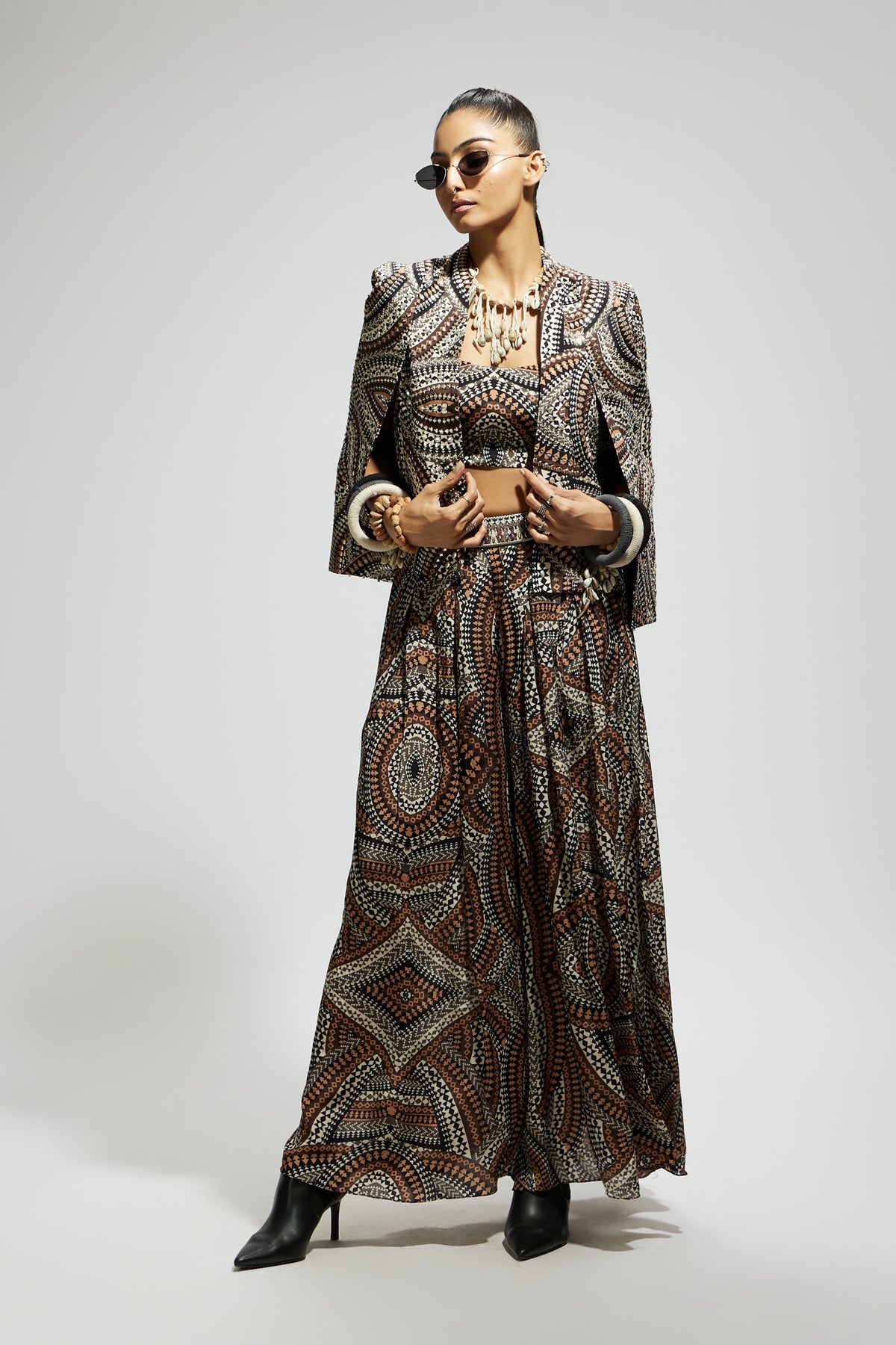 Zentangle Print Cape Jacket Set