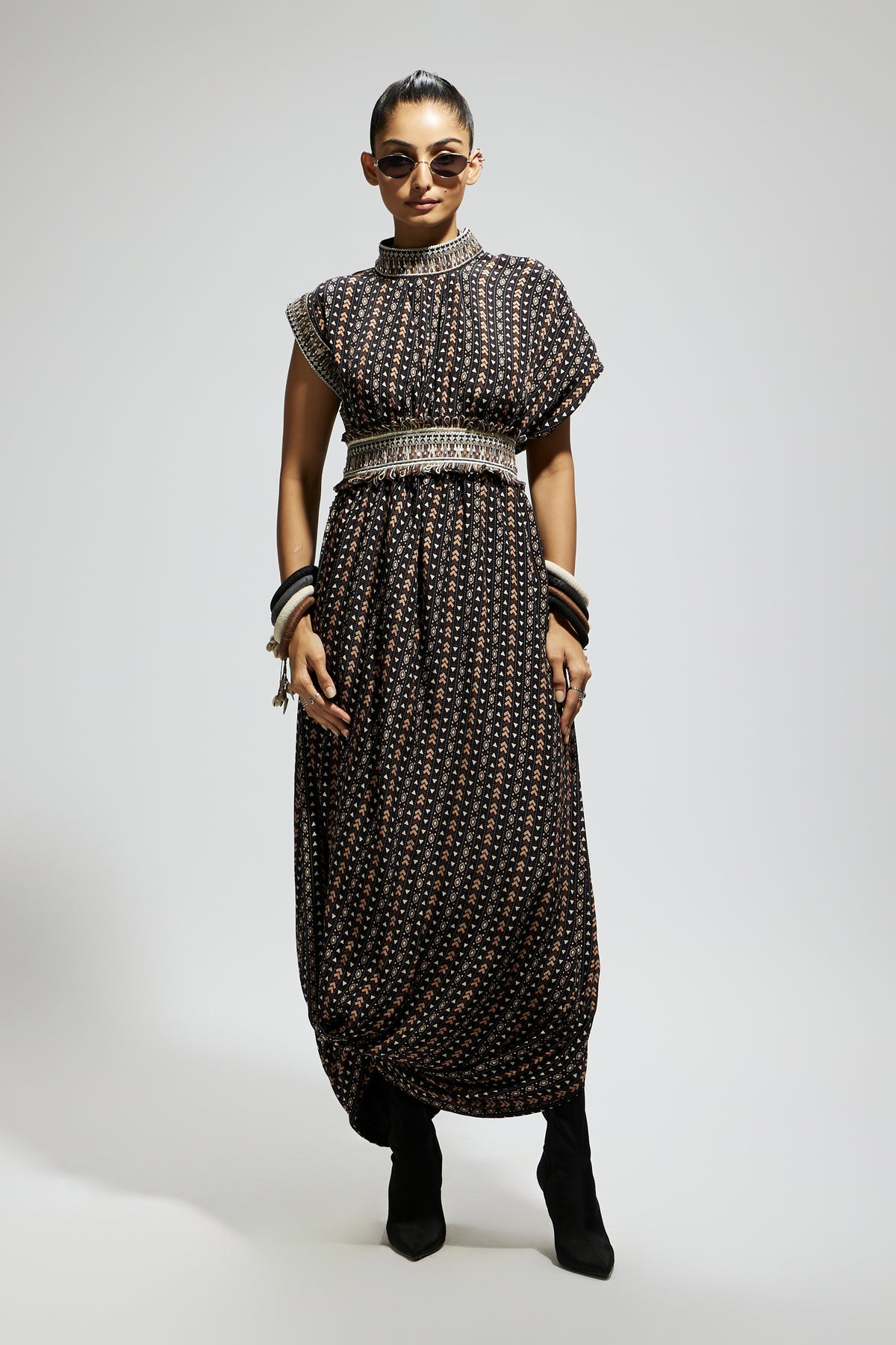 Black Boho Dress With Belt