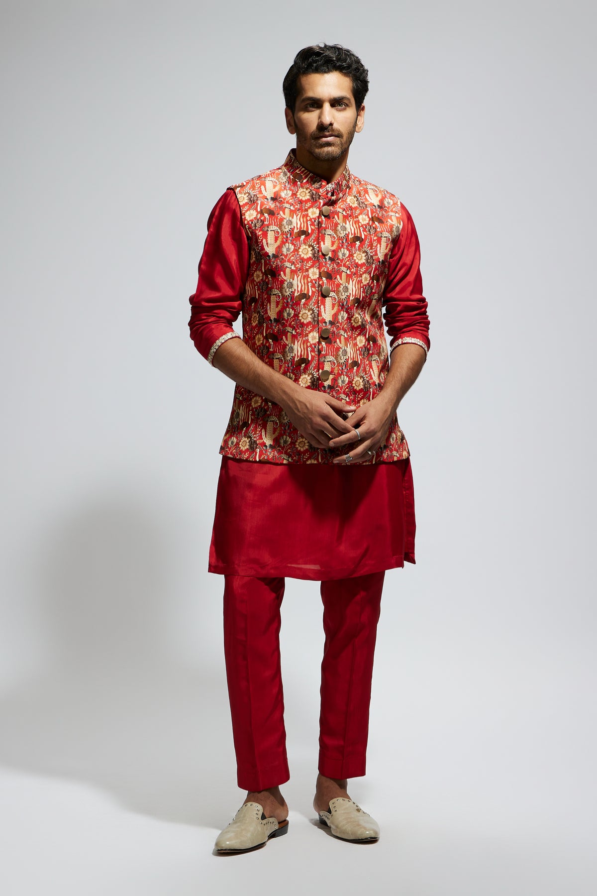 Orange Jaal Printed Bandi Set