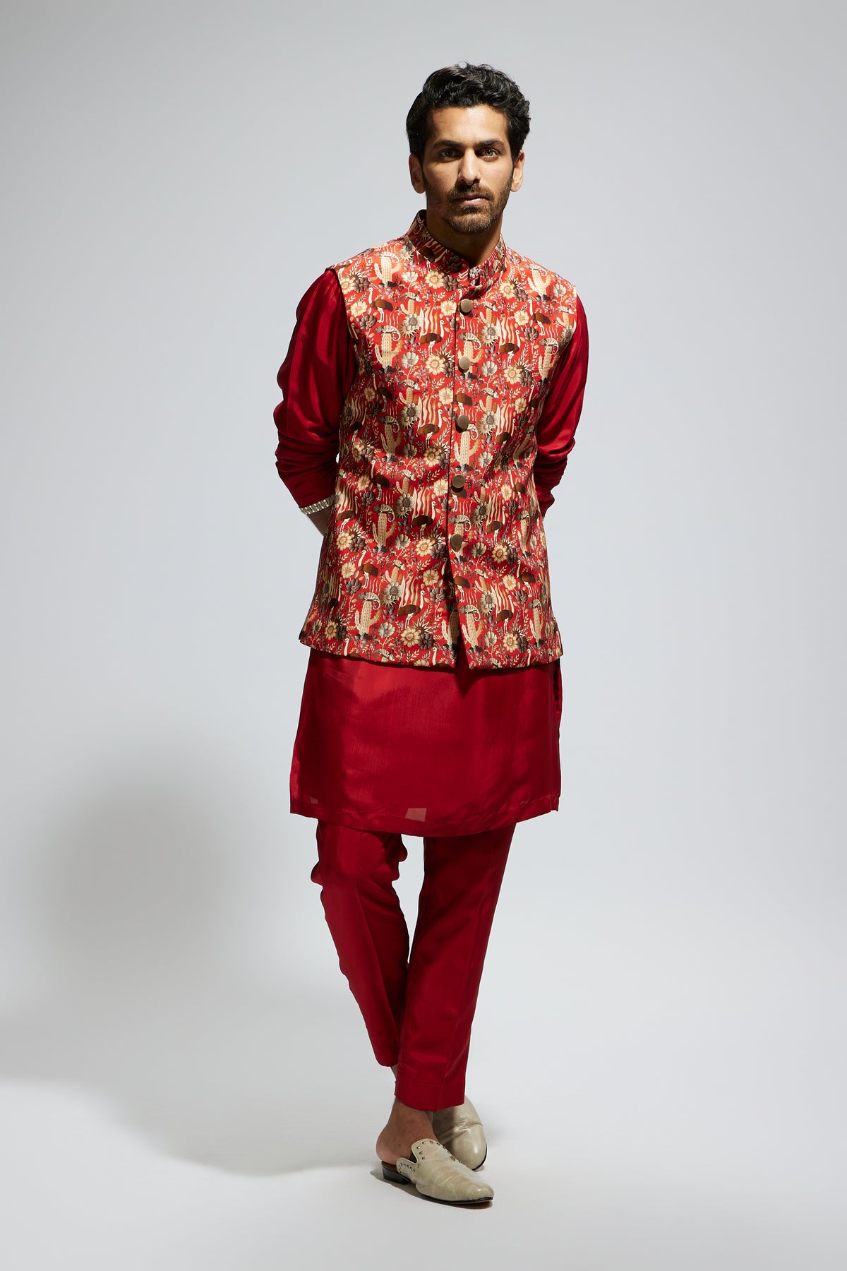 Orange Jaal Printed Bandi Set