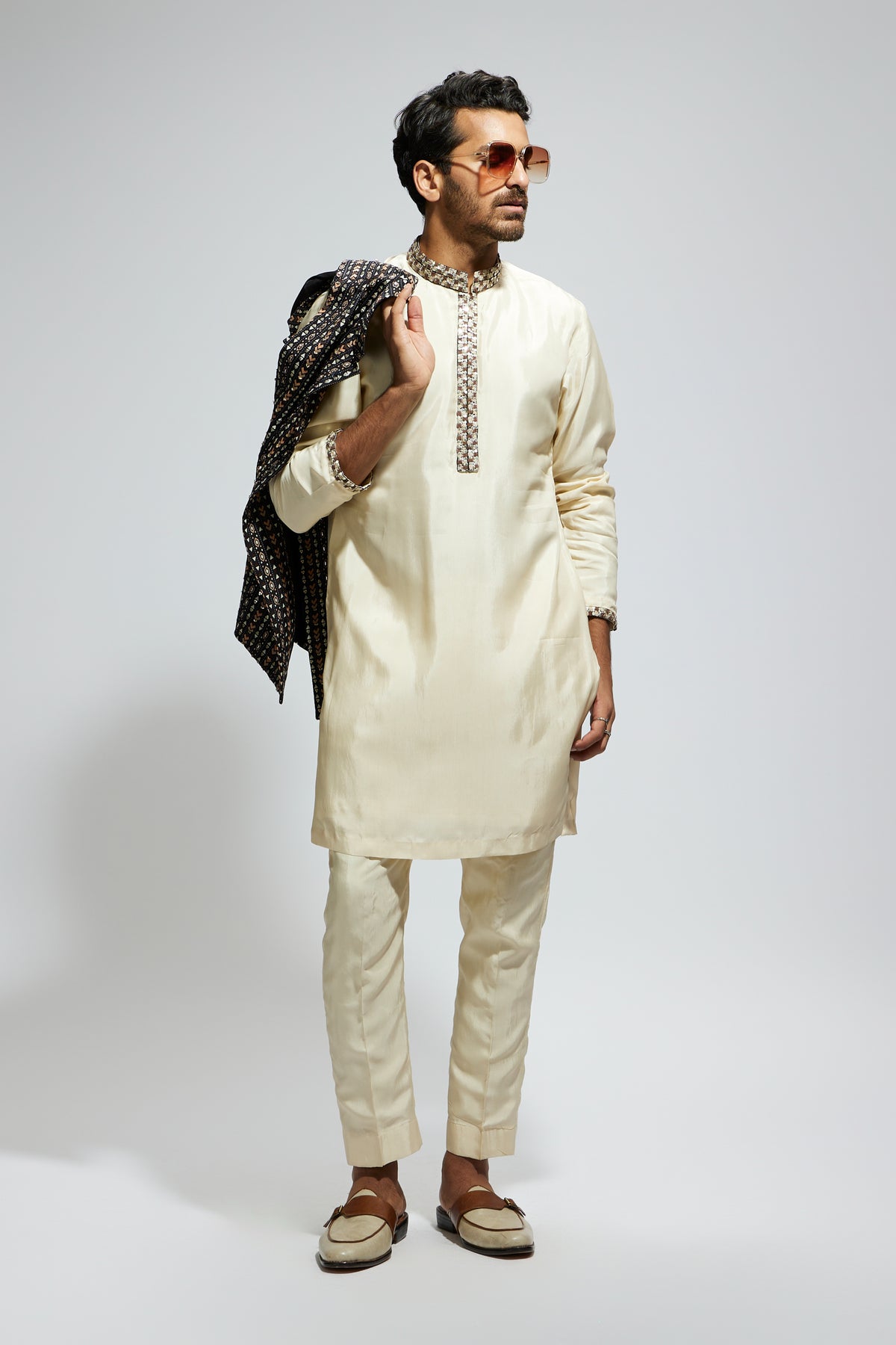 Beige Solid Kurta Set