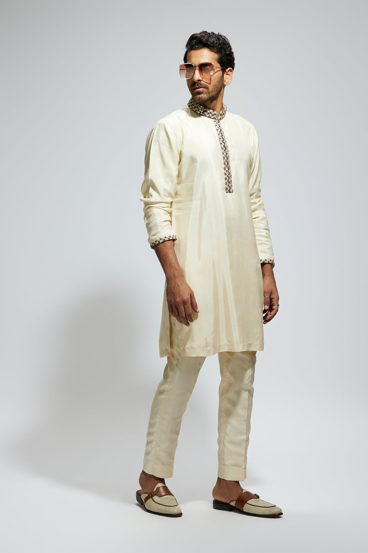 Beige Solid Kurta Set