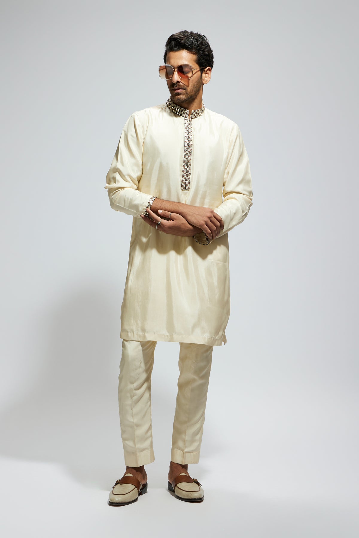 Beige Solid Kurta Set