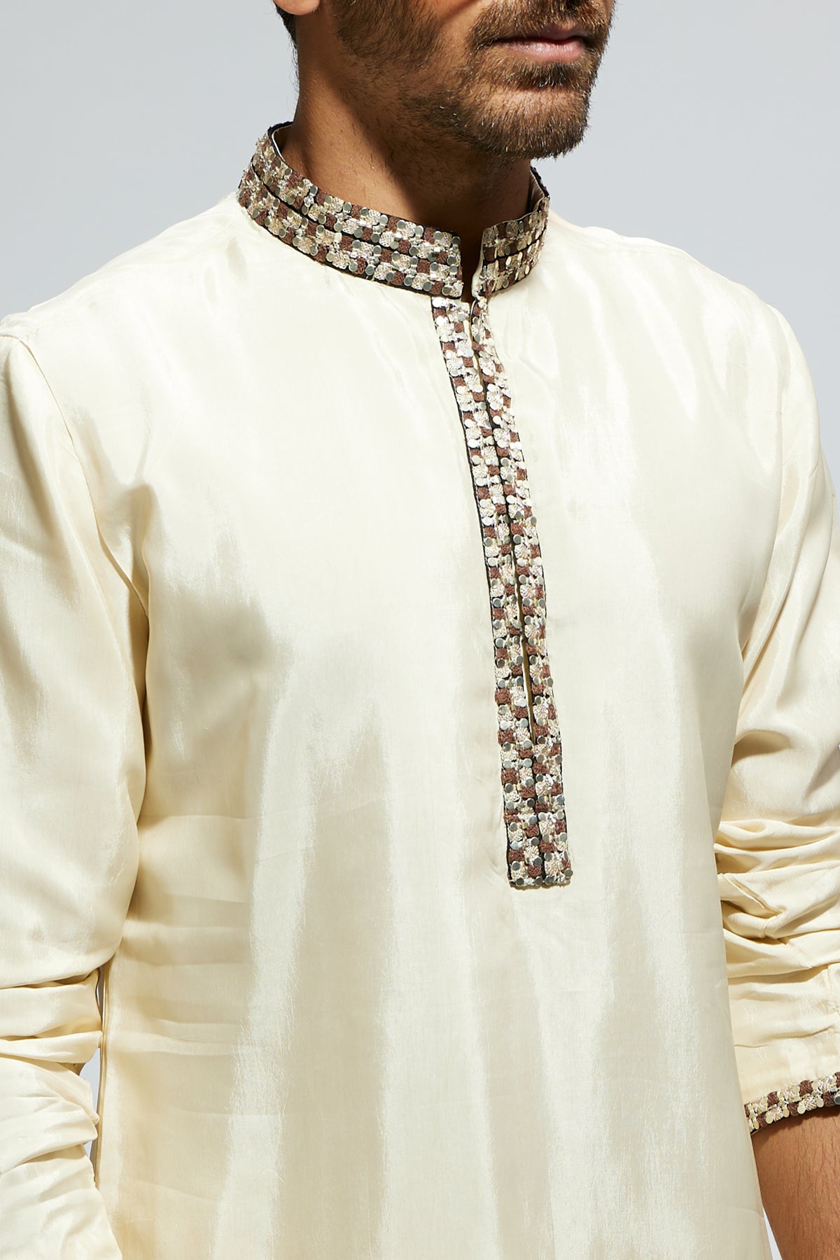 Beige Solid Kurta Set