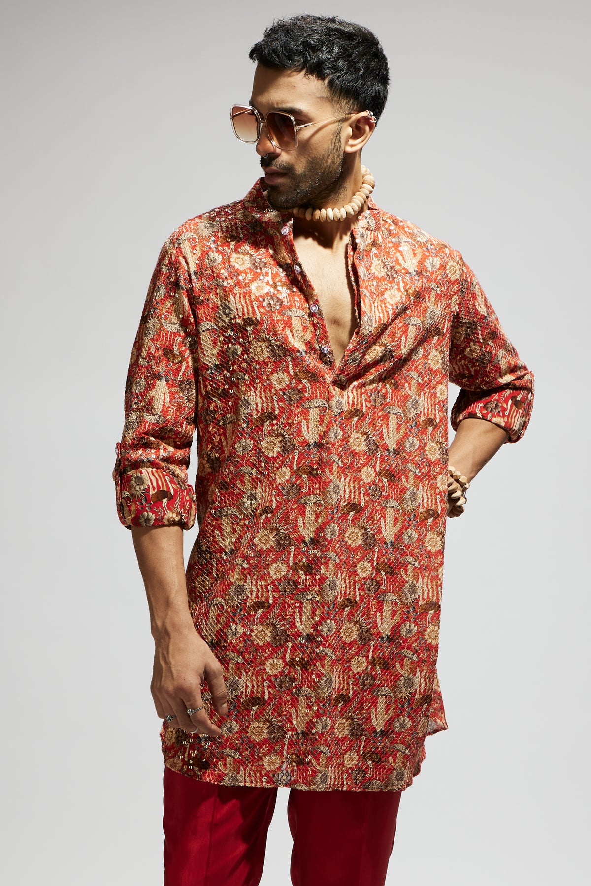 Orange Jaal Embellished Kurta