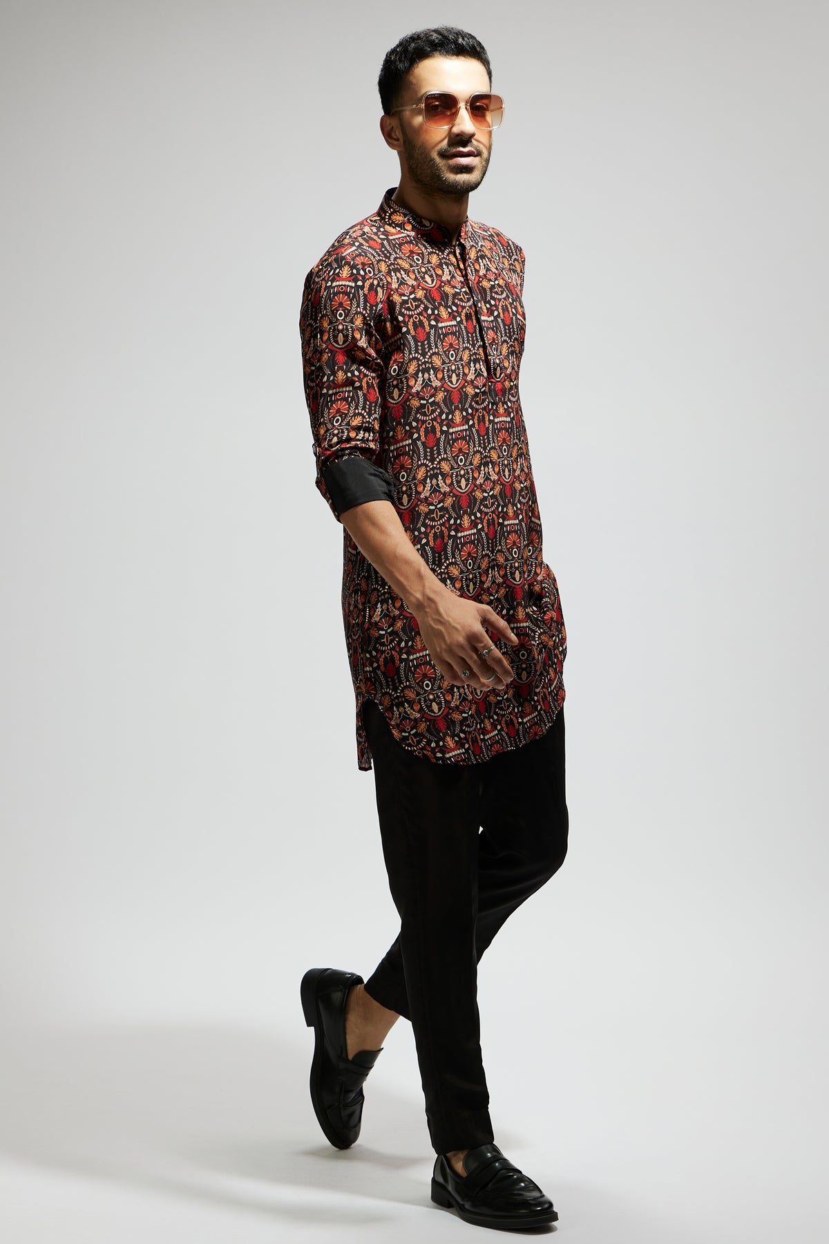 Black Leaf Jaal Printed Kurta