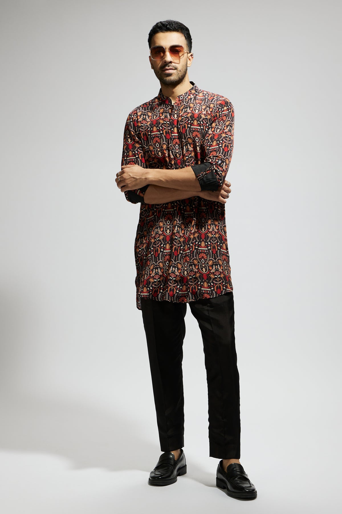 Black Leaf Jaal Printed Kurta