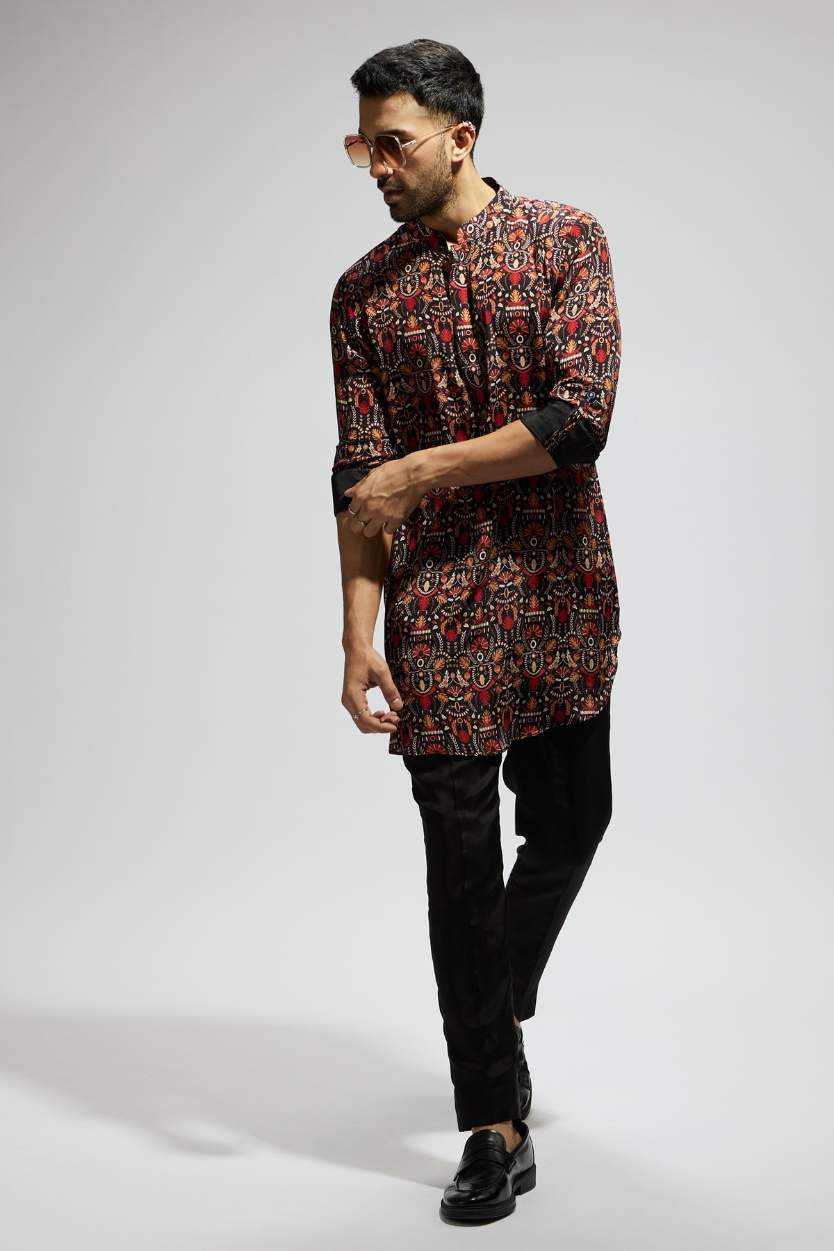 Black Leaf Jaal Printed Kurta