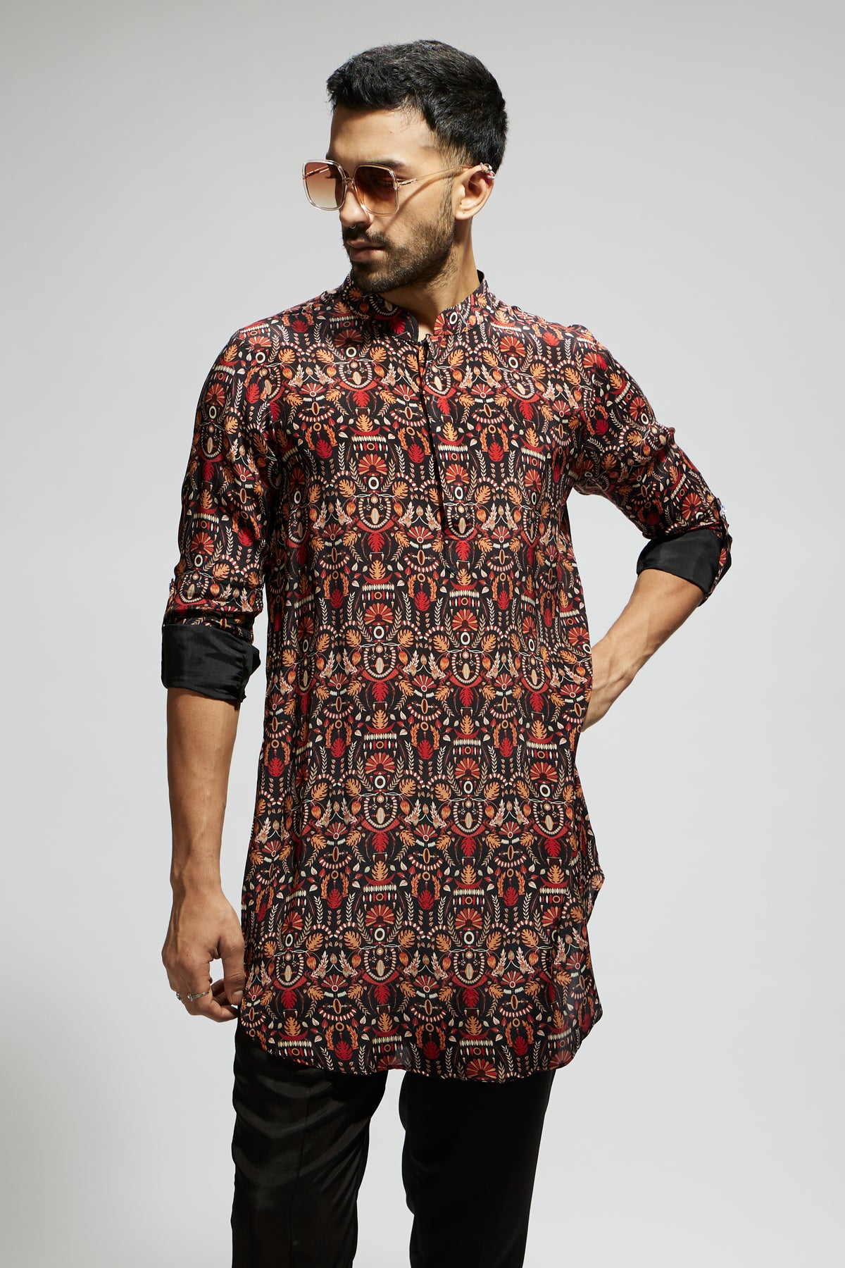 Black Leaf Jaal Printed Kurta