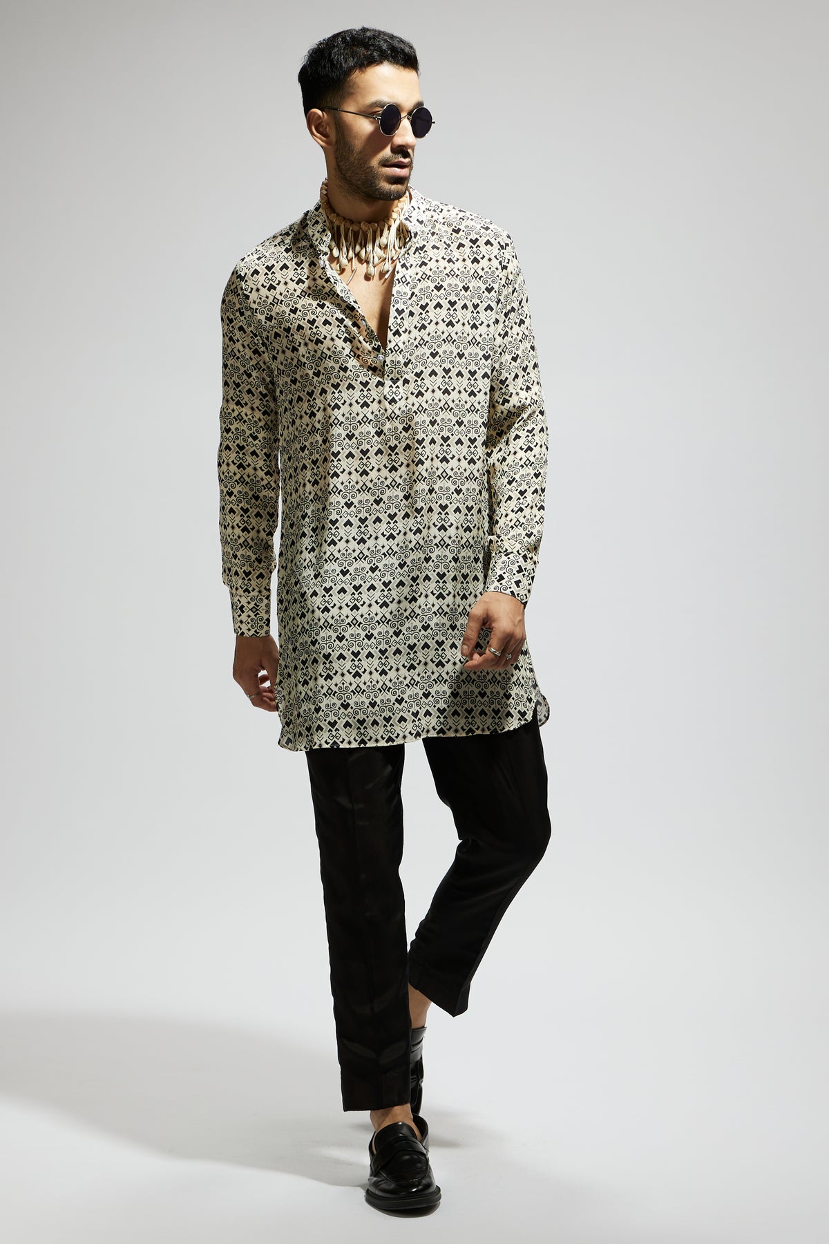 White Geo Printed Kurta