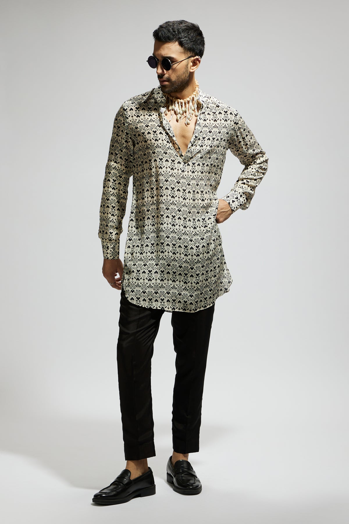 White Geo Printed Kurta