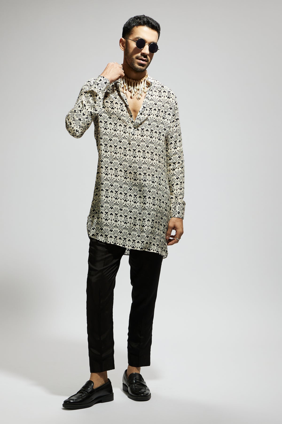 White Geo Printed Kurta