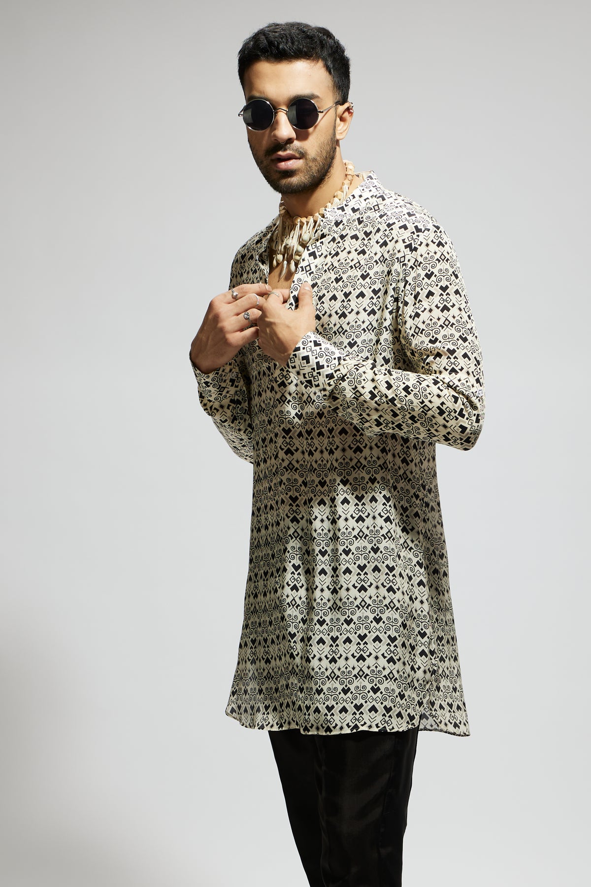 White Geo Printed Kurta