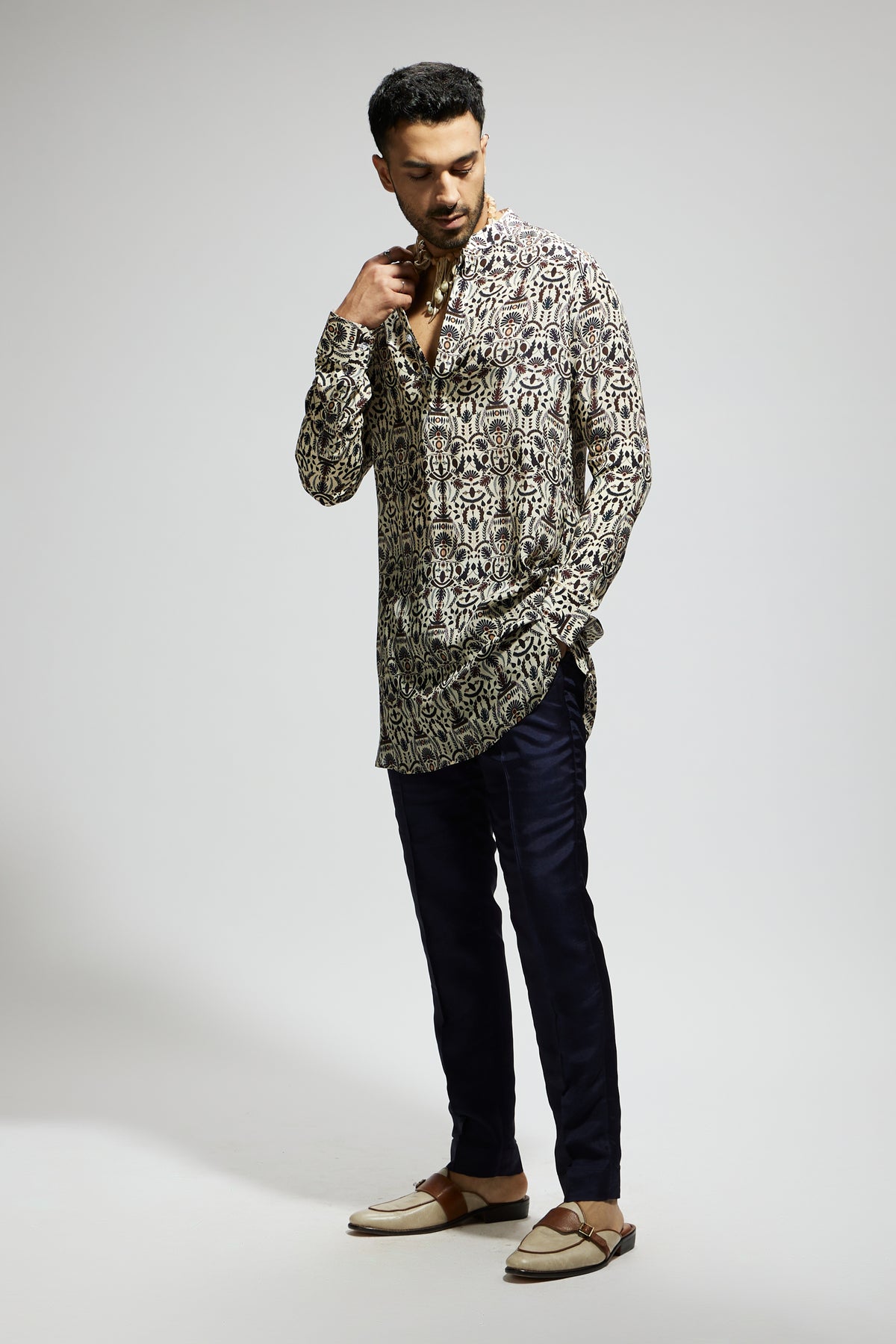 White Leaf Jaal Printed Kurta