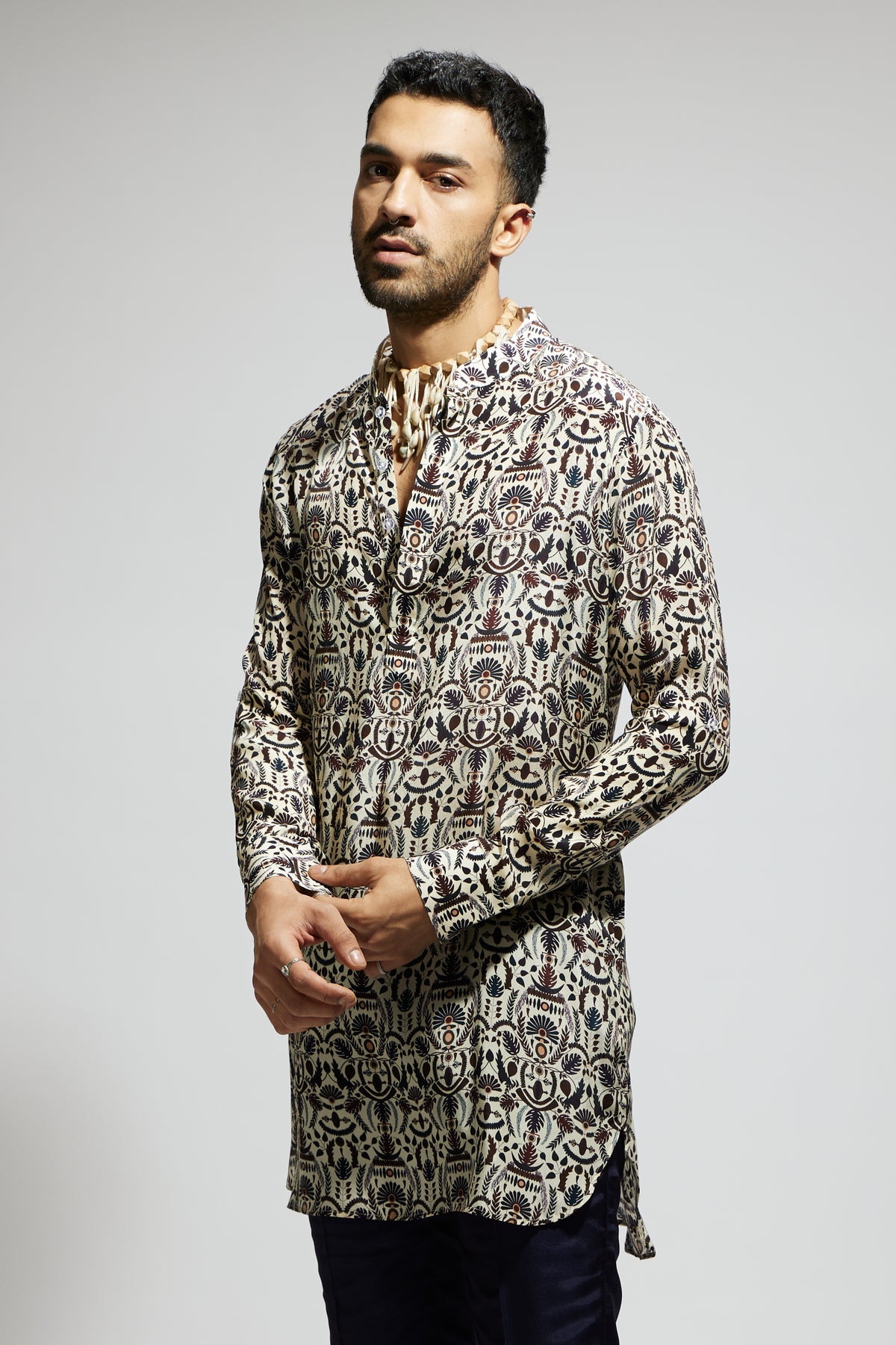 White Leaf Jaal Printed Kurta