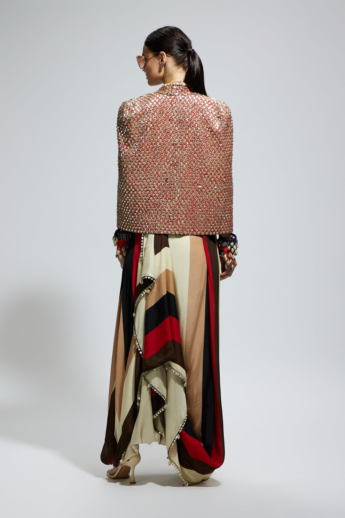Metallic Embellished Cape Jacket Set