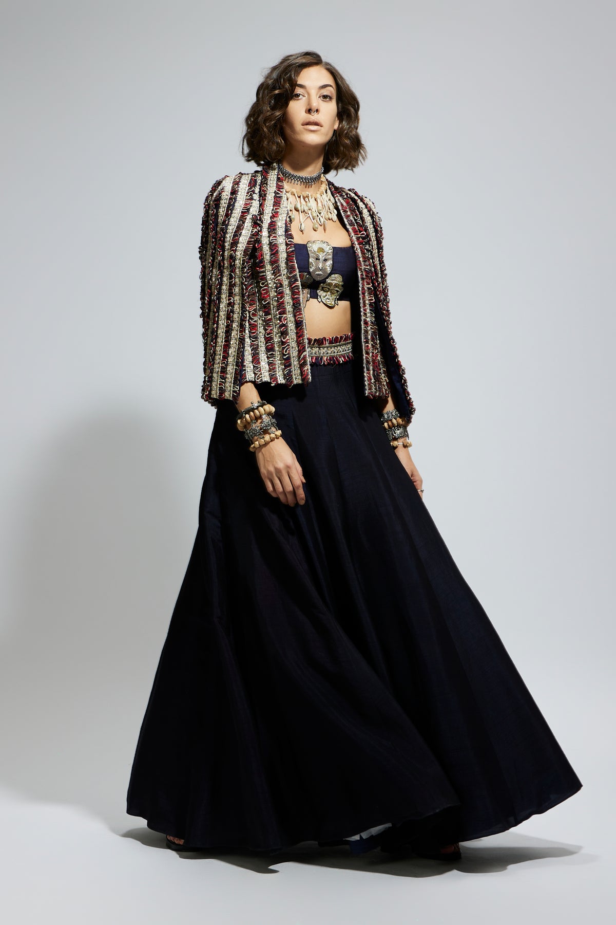 Blue Textured Embellished Lehenga Set