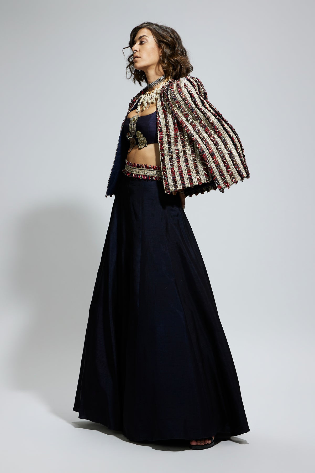 Blue Textured Embellished Lehenga Set