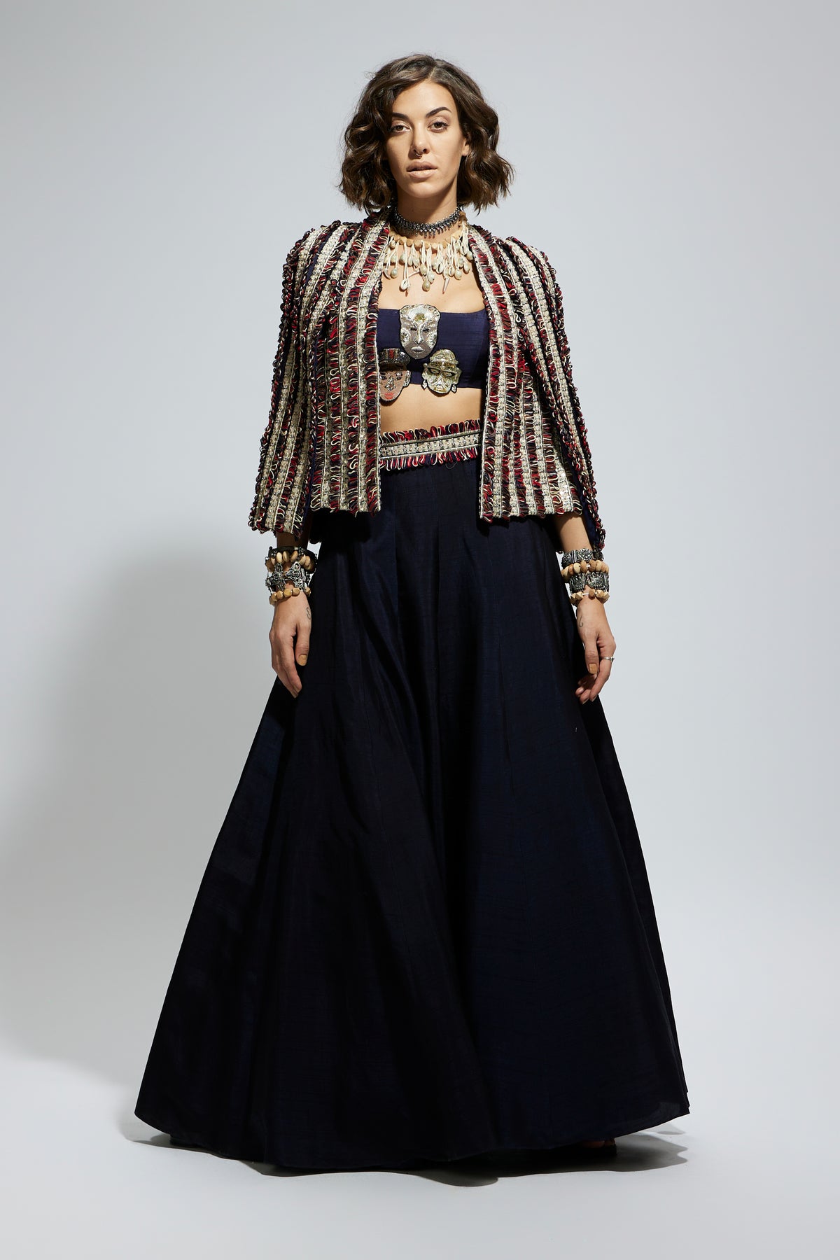 Blue Textured Embellished Lehenga Set