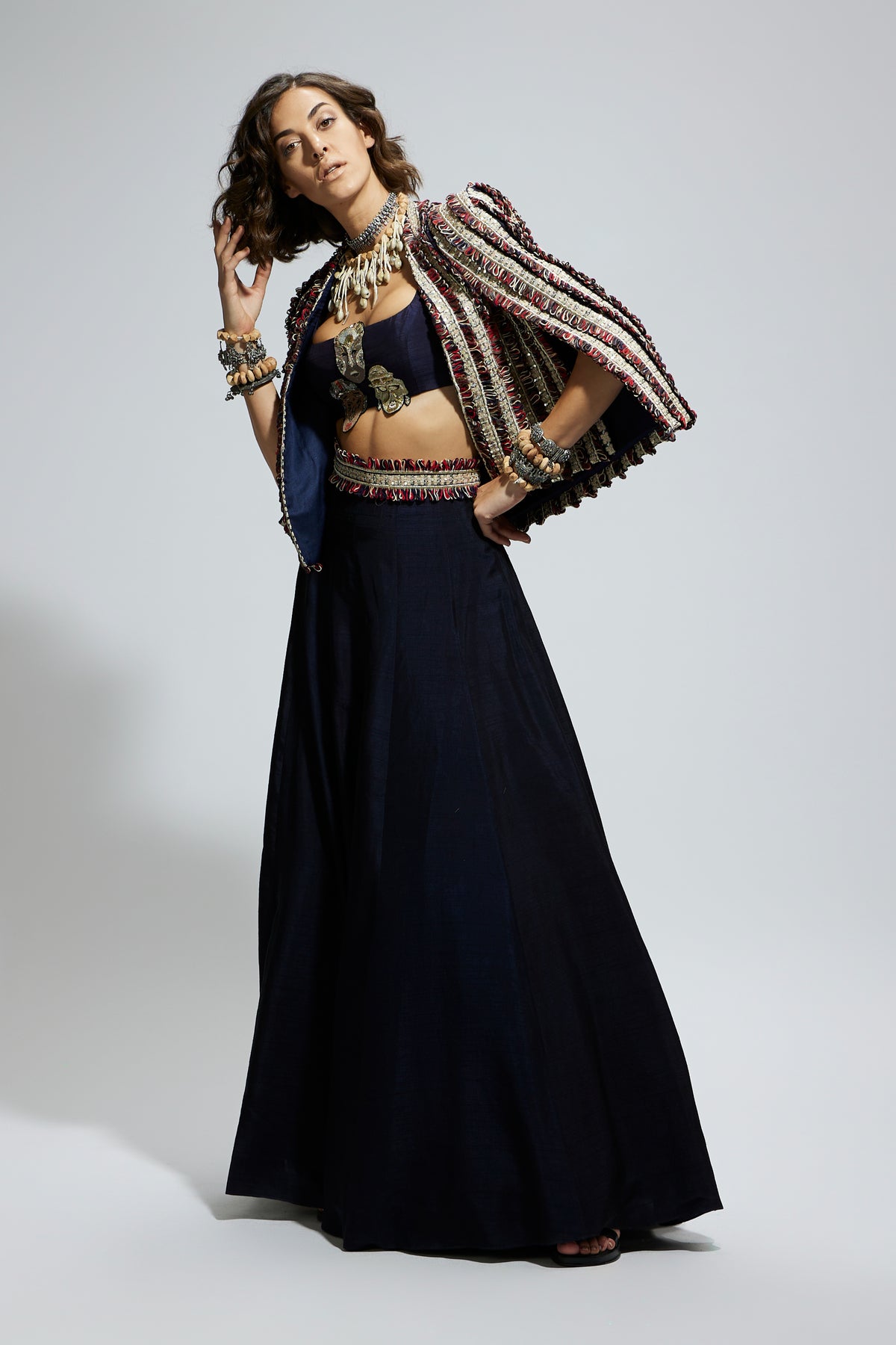 Blue Textured Embellished Lehenga Set