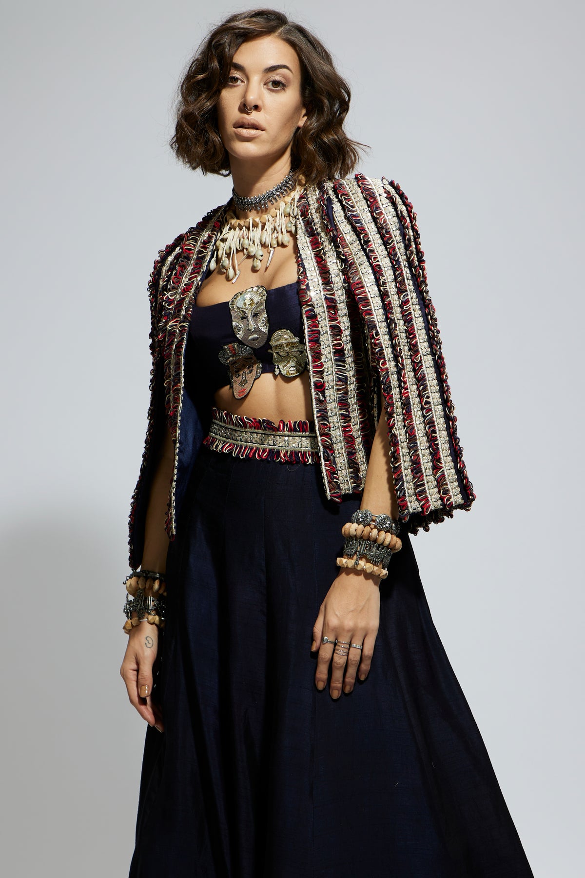 Blue Textured Embellished Lehenga Set