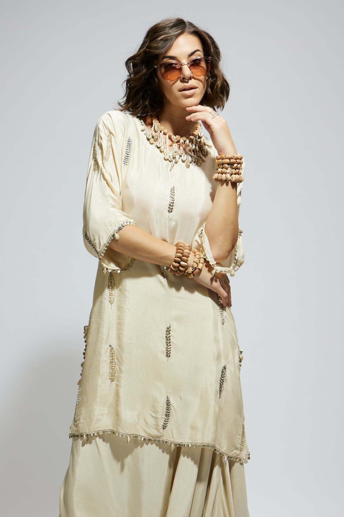 Ivory Embellished Tunic Set