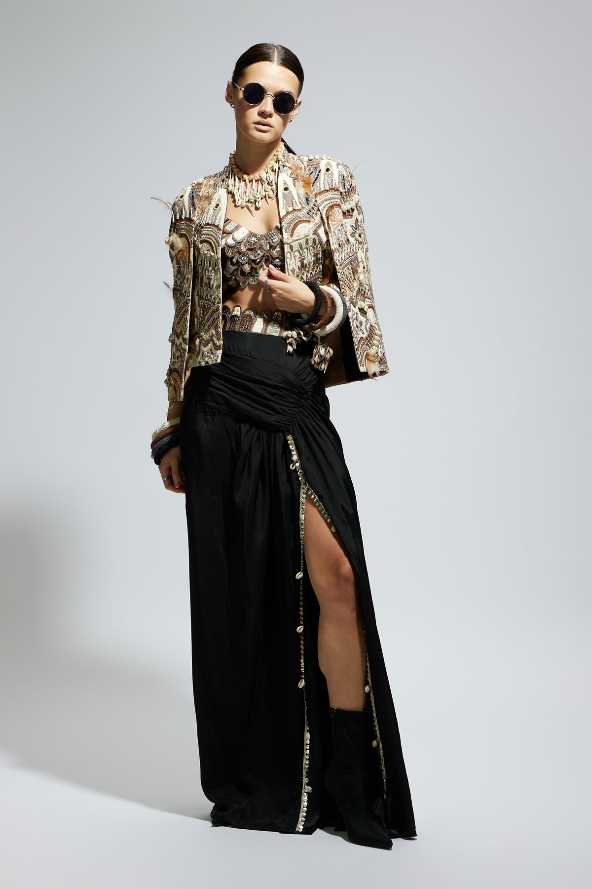 Abstract Feather Cape Jacket Set
