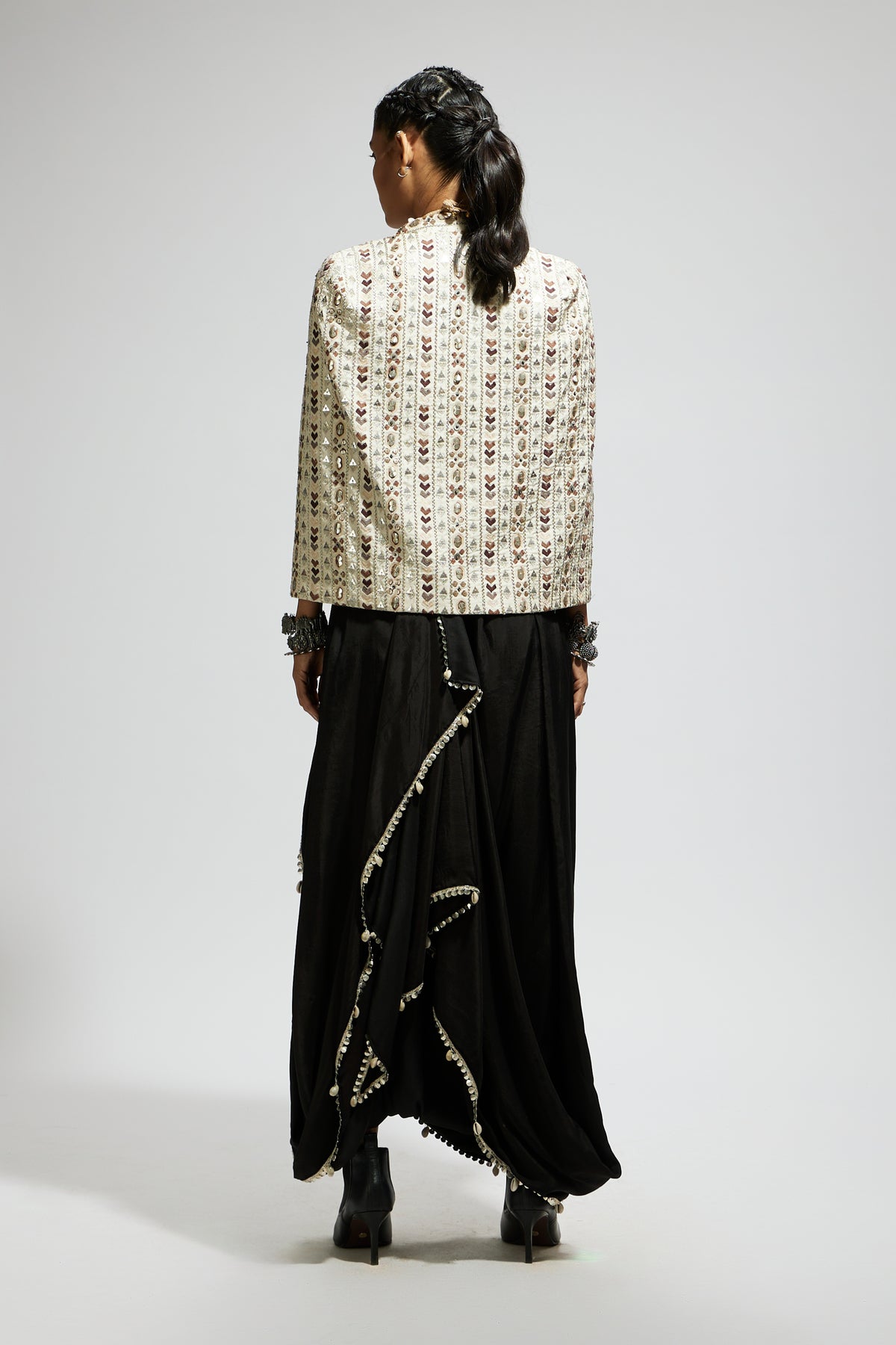 Ivory Embellished Cape Jacket Set