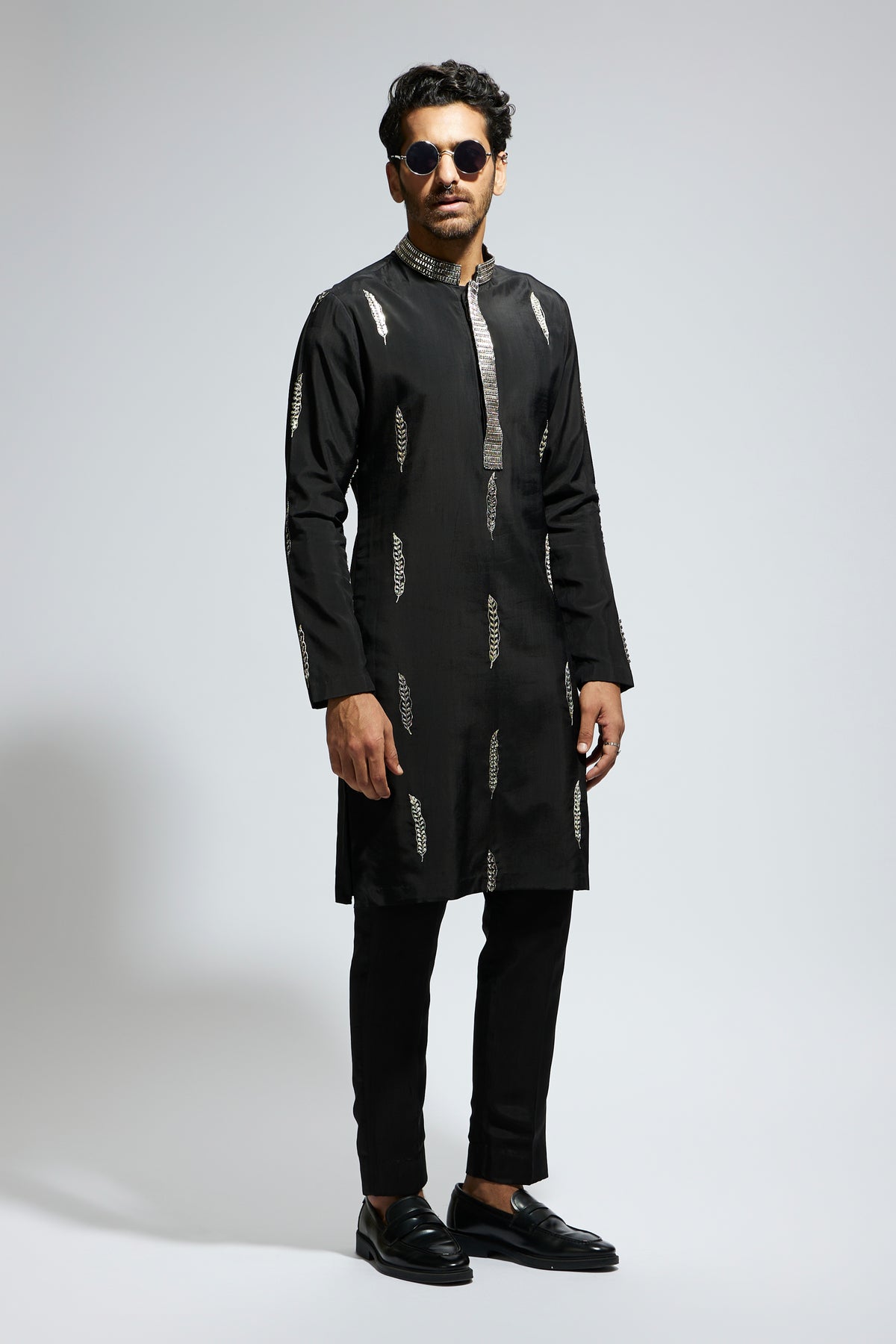 Black Feather Embroidered Kurta Set