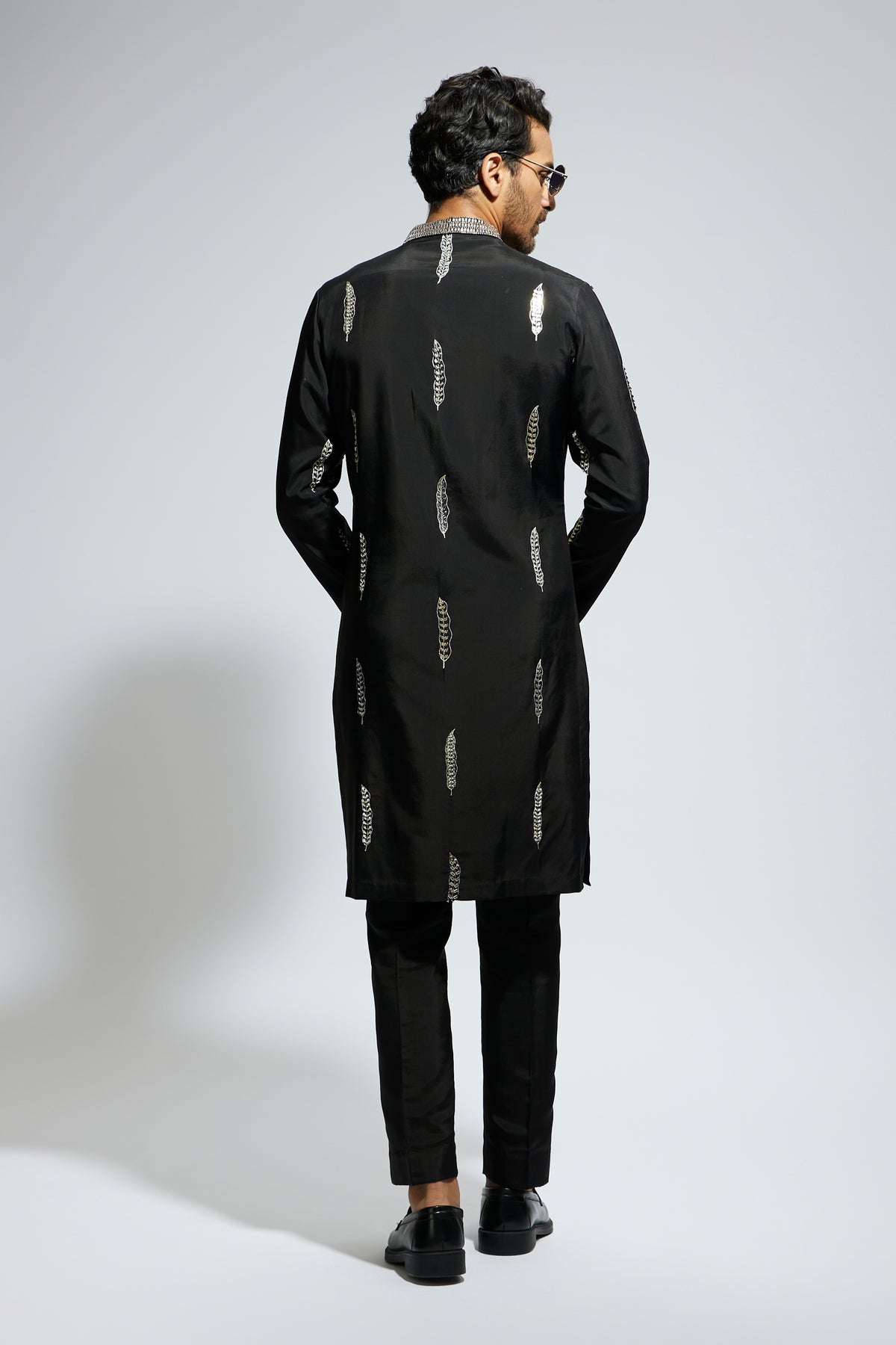 Black Feather Embroidered Kurta Set