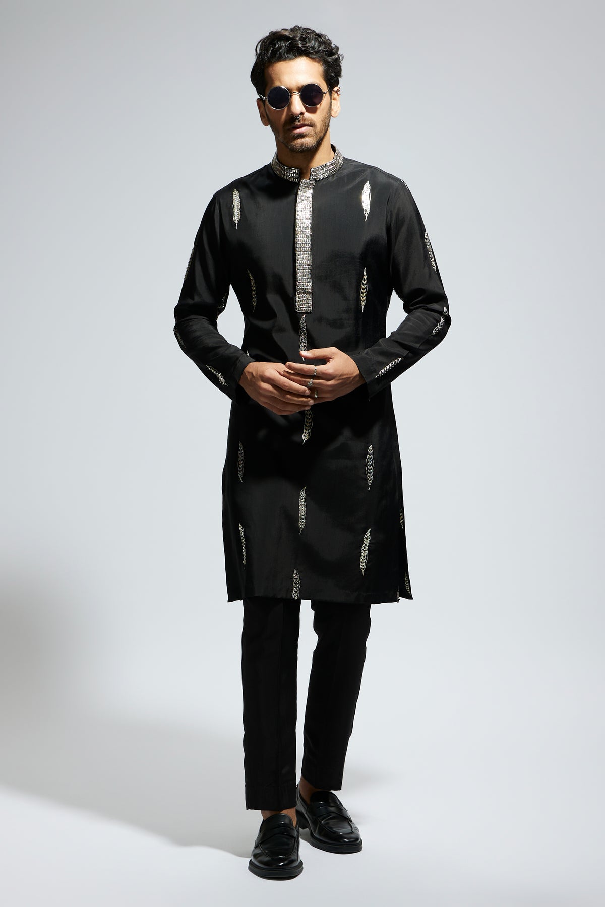 Black Feather Embroidered Kurta Set