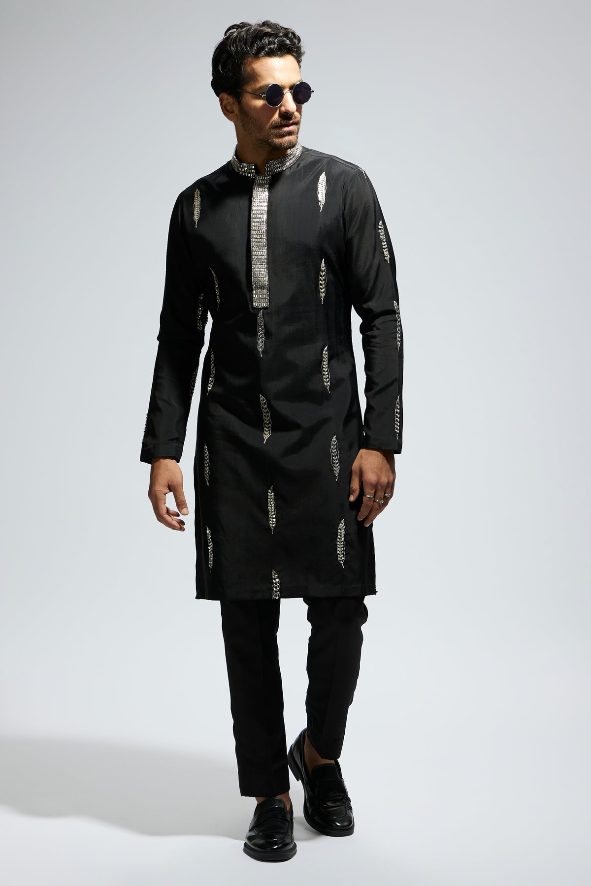 Black Feather Embroidered Kurta Set