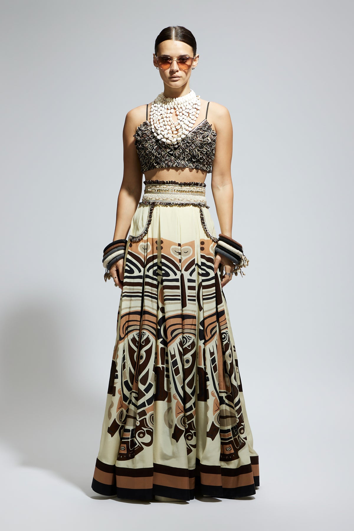 Box Pleated Lehenga With Bustier