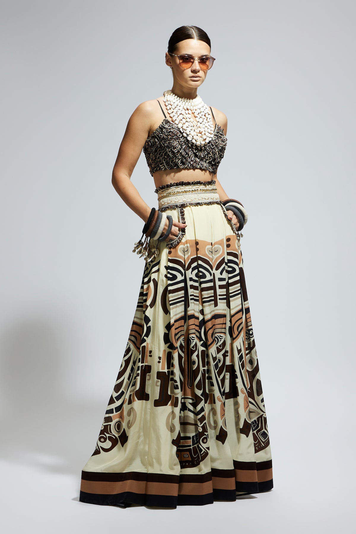 Box Pleated Lehenga With Bustier
