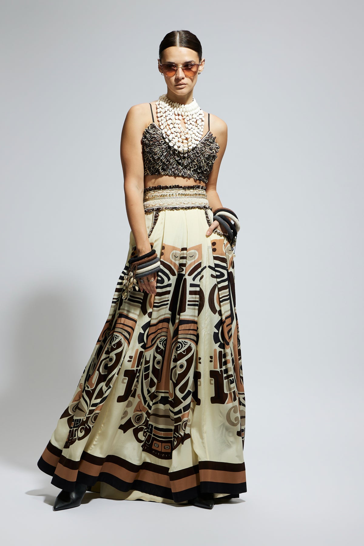 Box Pleated Lehenga With Bustier