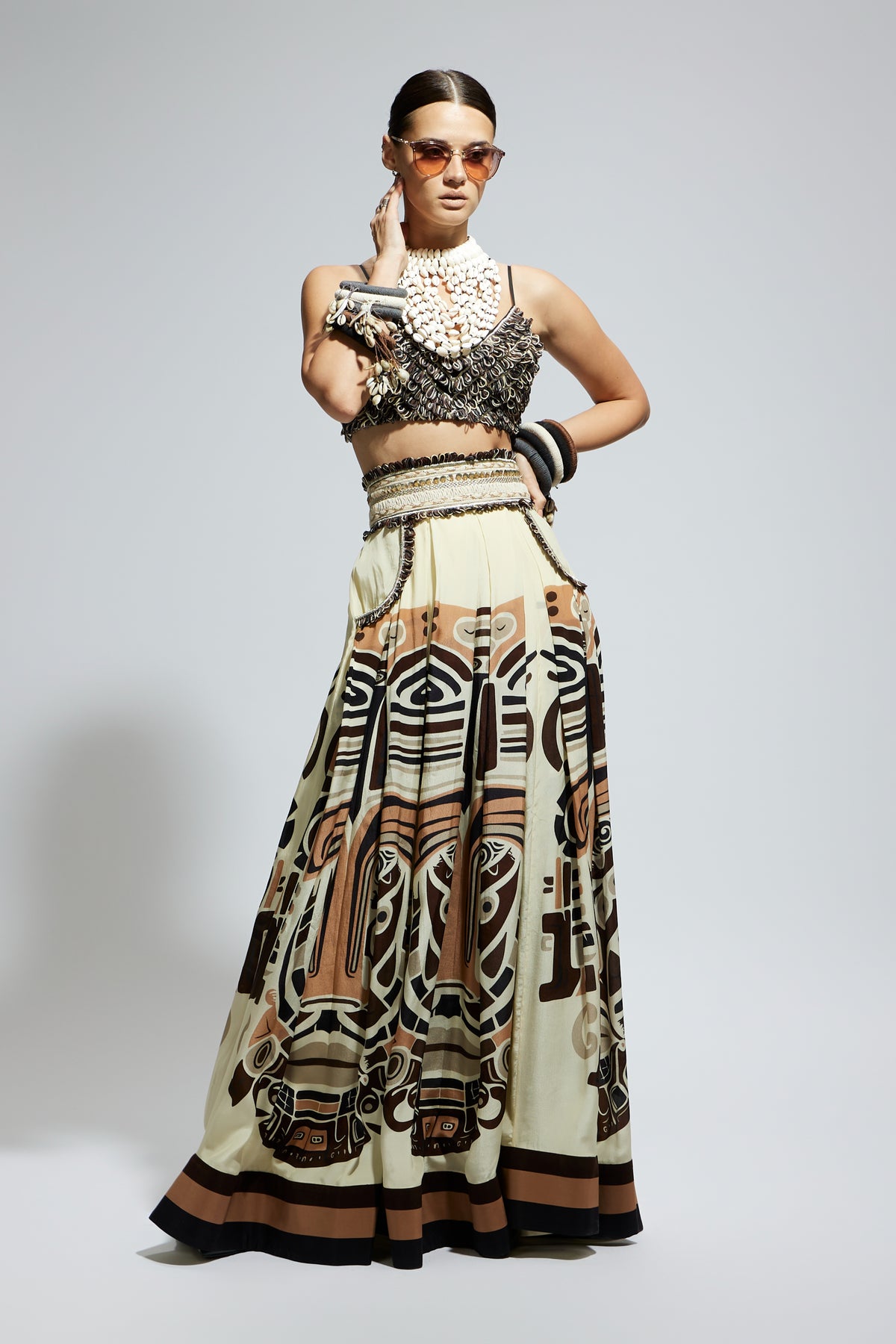 Box Pleated Lehenga With Bustier