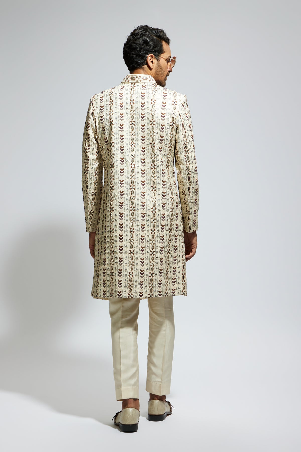 Ivory Geo Embroidered Sherwani Set