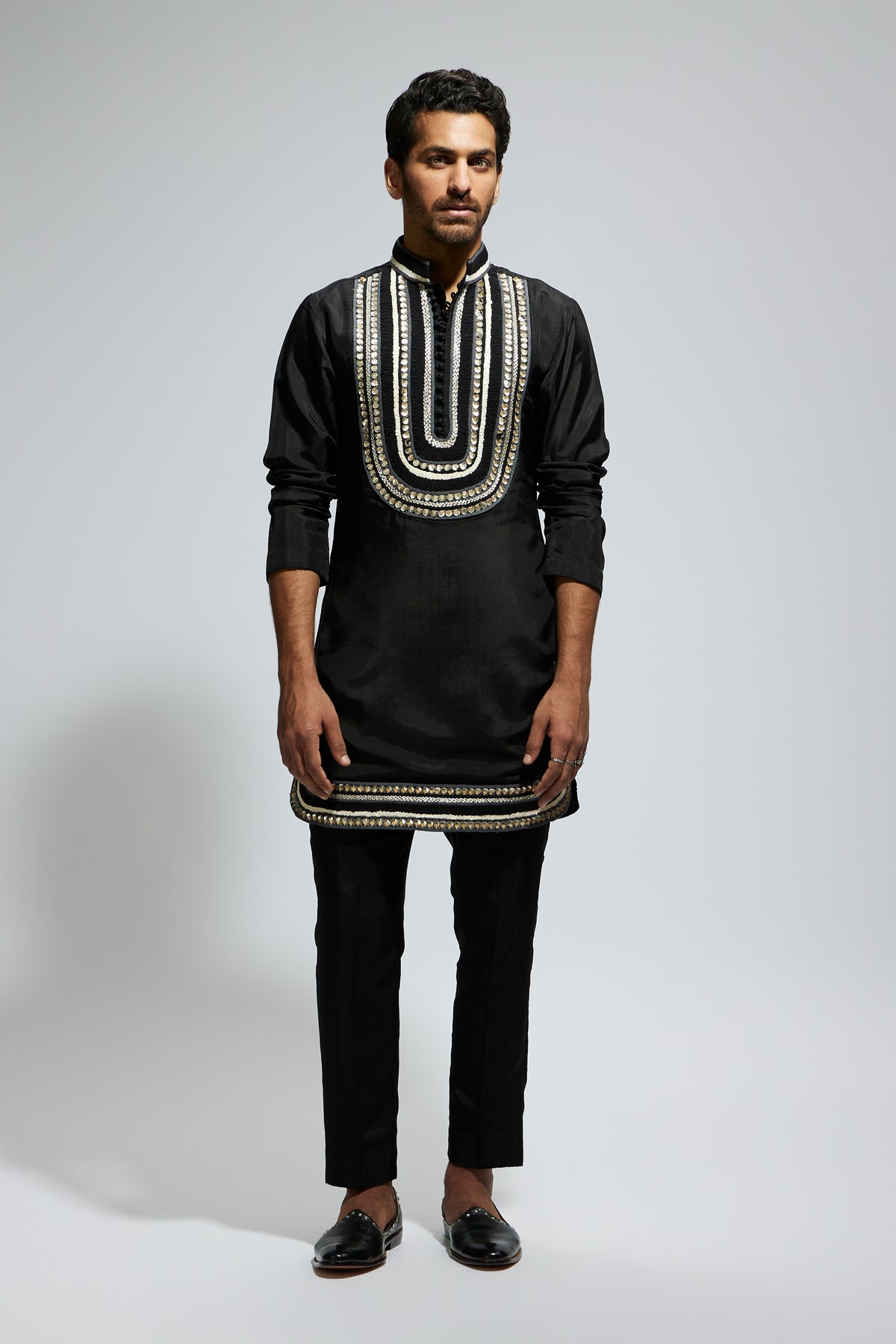 Black Threadwork Yoke Kurta Set