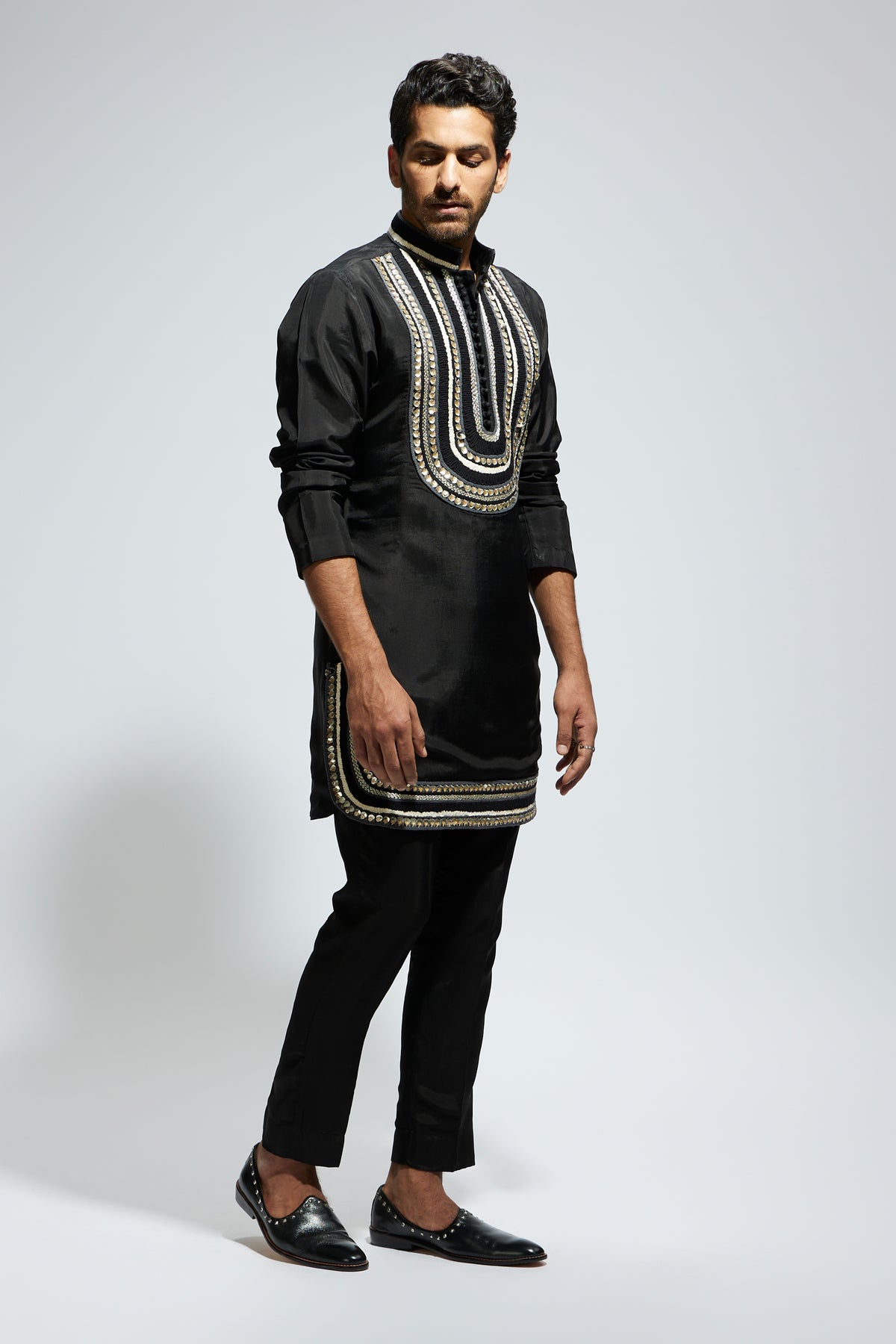 Black Threadwork Yoke Kurta Set