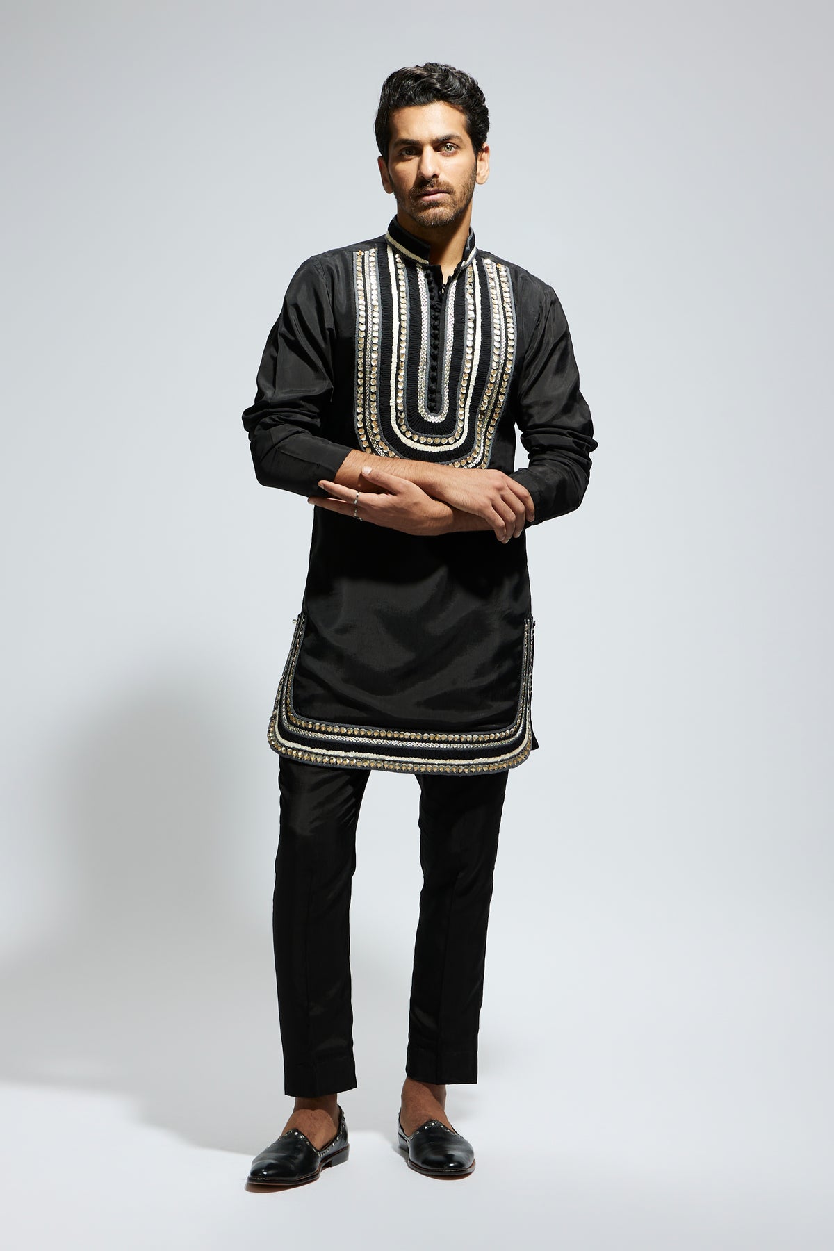 Black Threadwork Yoke Kurta Set