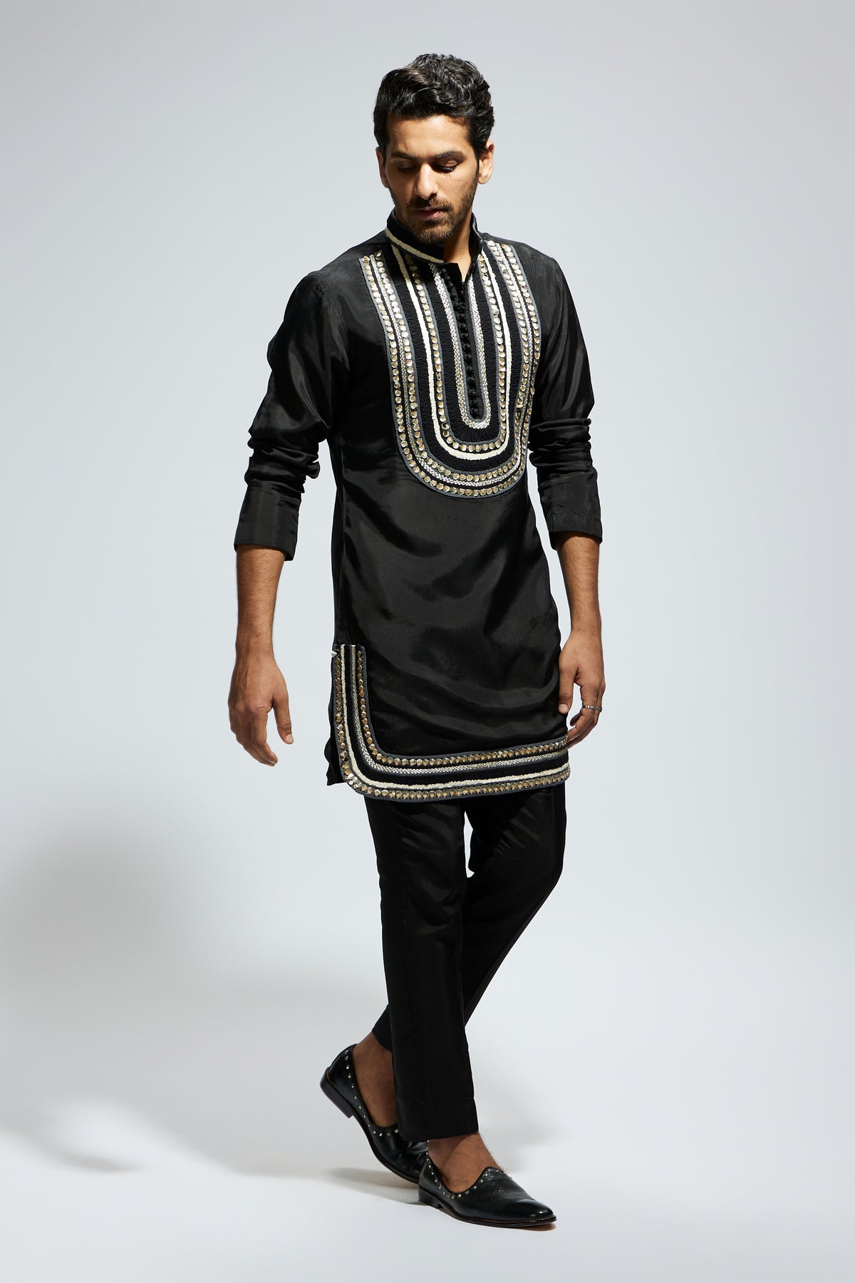 Black Threadwork Yoke Kurta Set