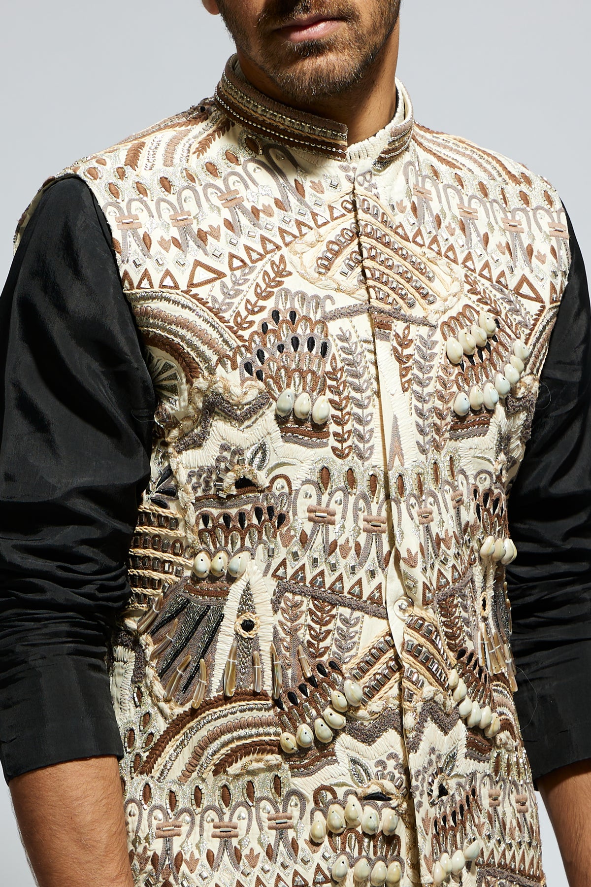 Ivory Abtract Embroidered Bandi Set