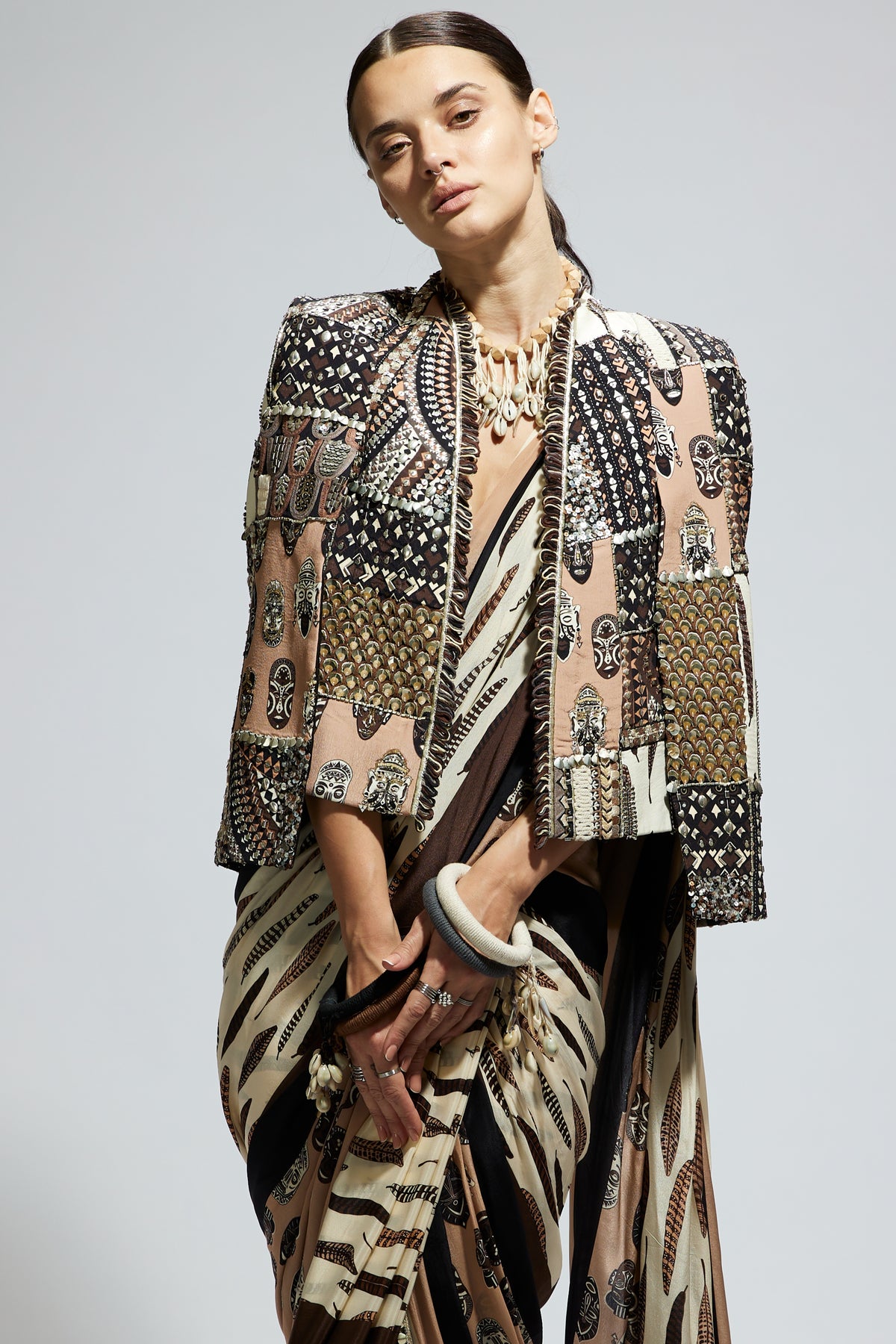 Ivory and Black Patchwork Jacket