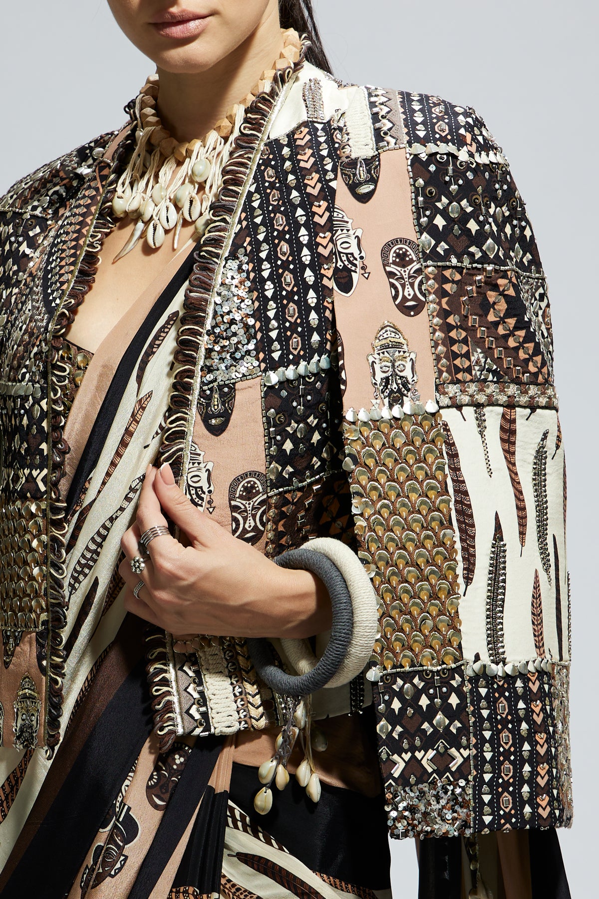 Ivory and Black Patchwork Jacket