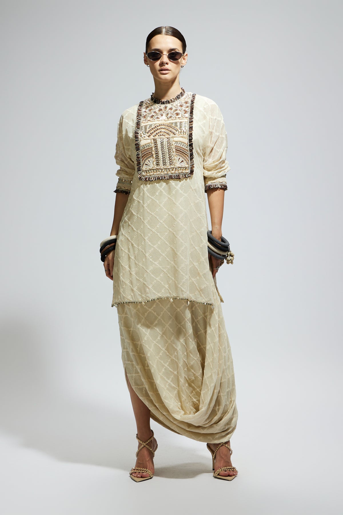 Yoke Embroidered Tunic With Skirt