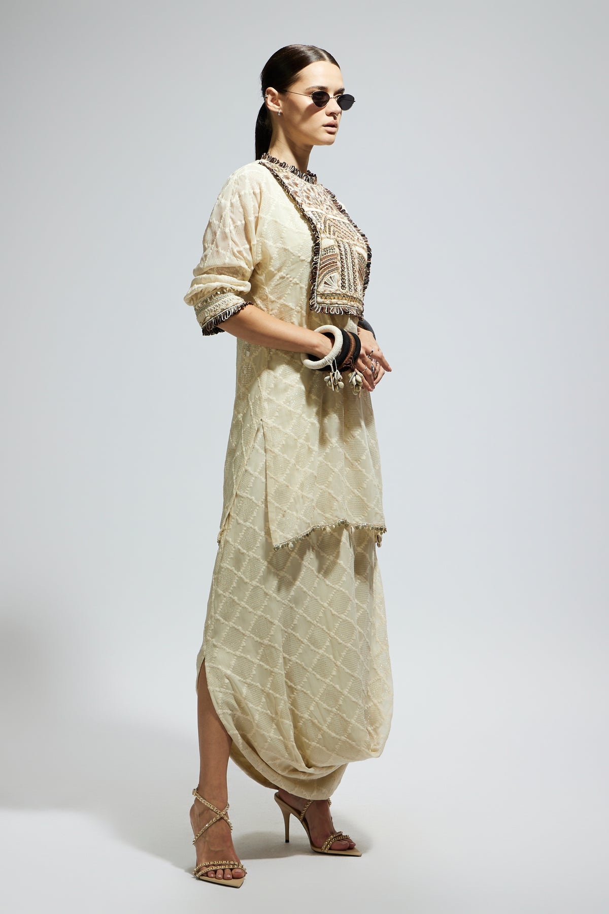 Yoke Embroidered Tunic With Skirt