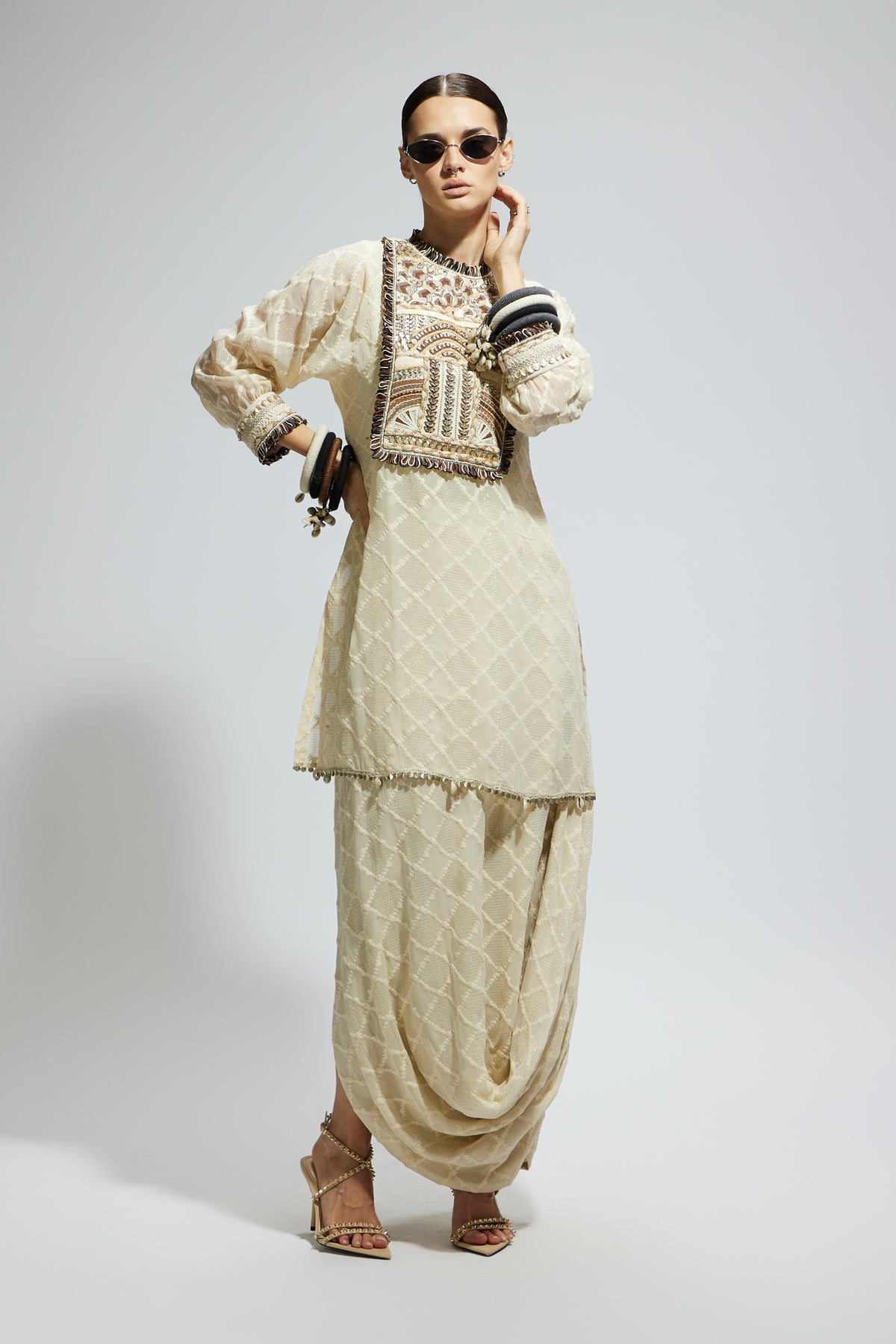 Yoke Embroidered Tunic With Skirt