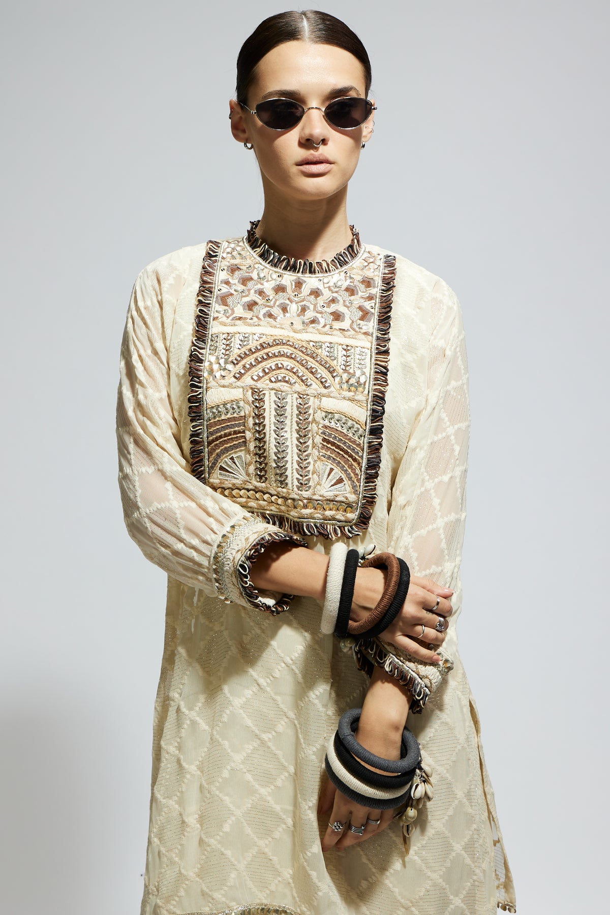 Yoke Embroidered Tunic With Skirt